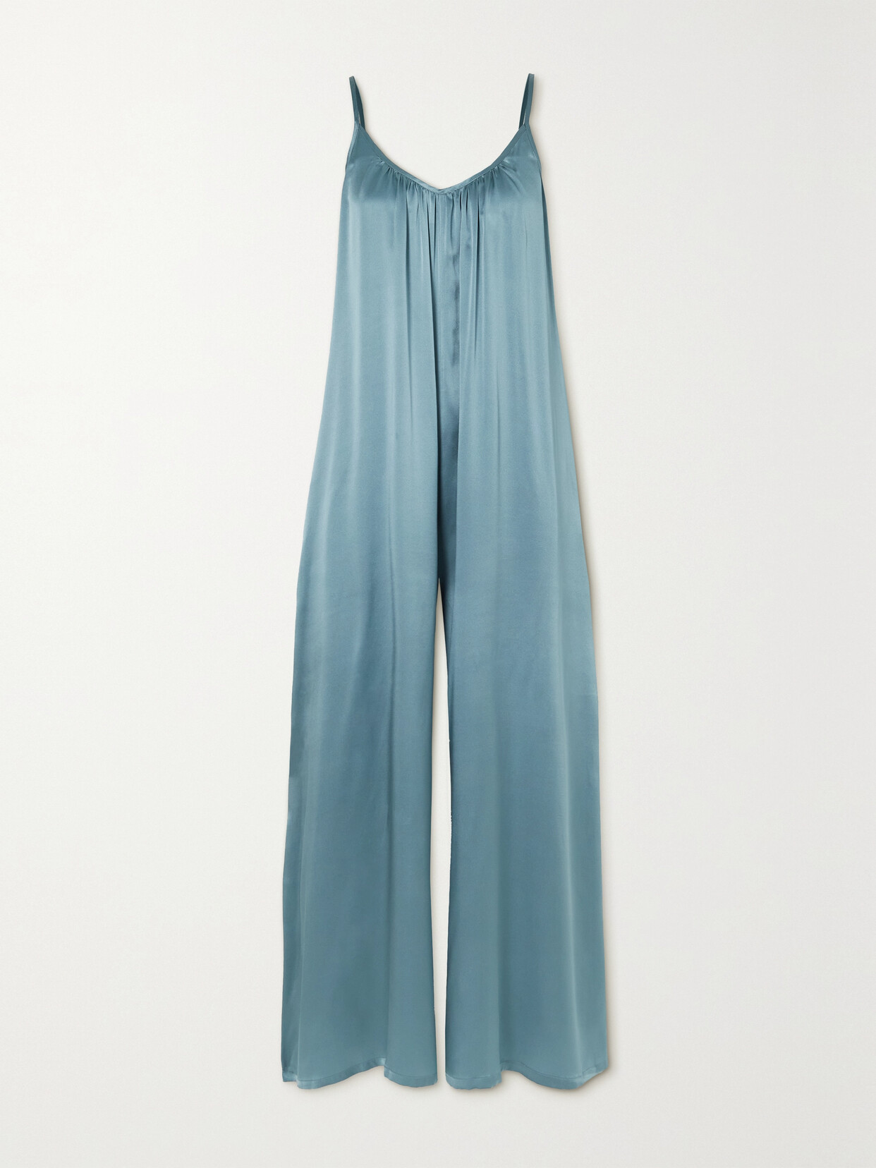 Pour Les Femmes - Gathered Silk-charmeuse Jumpsuit - Blue