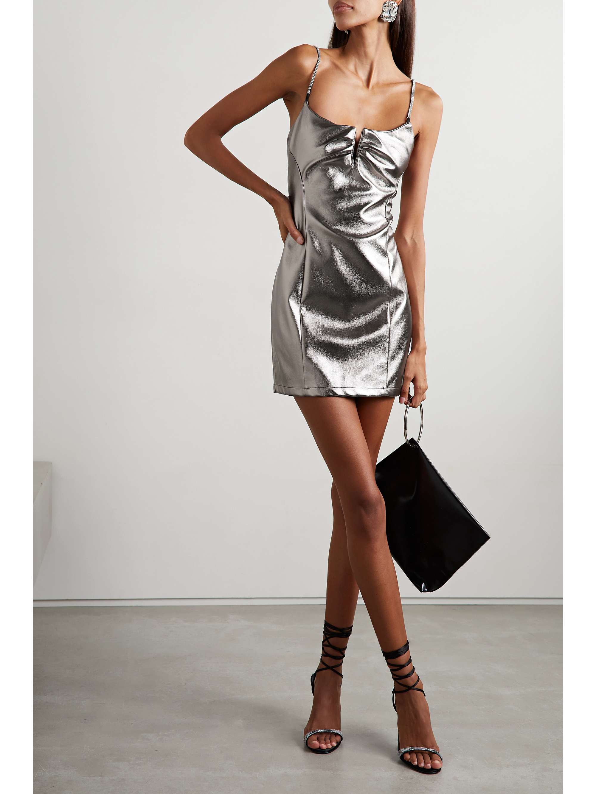 ALIX NYC Cruz crystalembellished metallic faux leather mini dress
