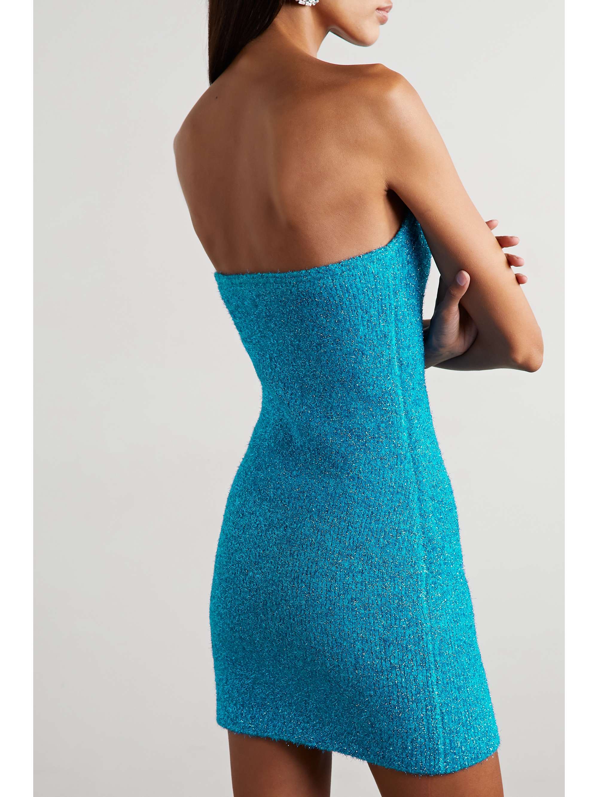 Blue Cleo strapless metallic ribbedknit mini dress ALIX NYC NETA
