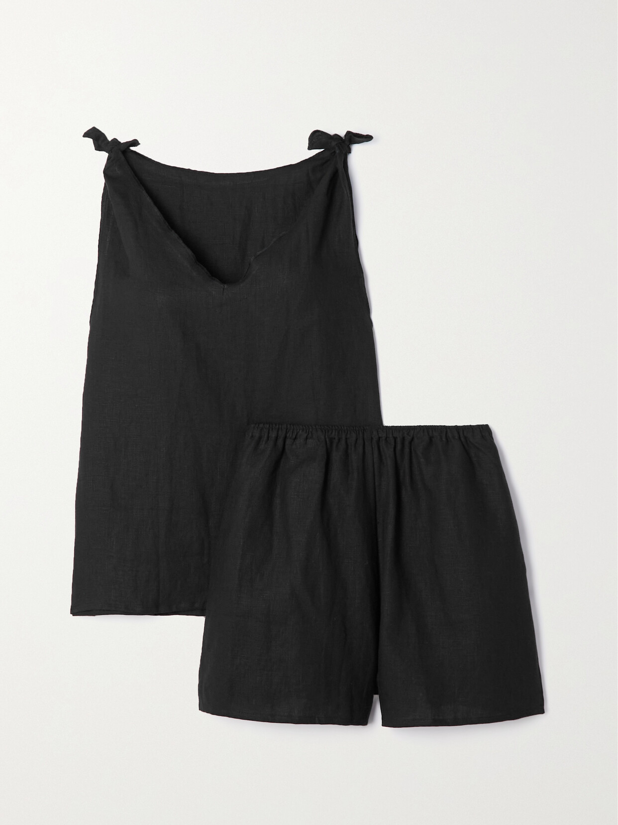 Deiji Studios - + Net Sustain The Knot Linen Tank And Shorts Set - Black