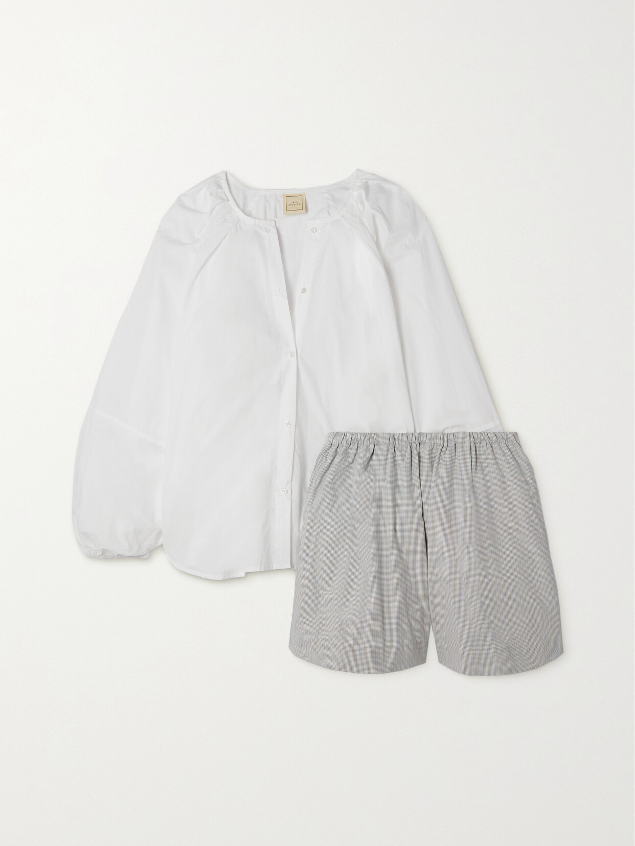 Deiji Studios - + Net Sustain The Release Tuck Organic Cotton-poplin Blouse And Shorts Set - Off-white