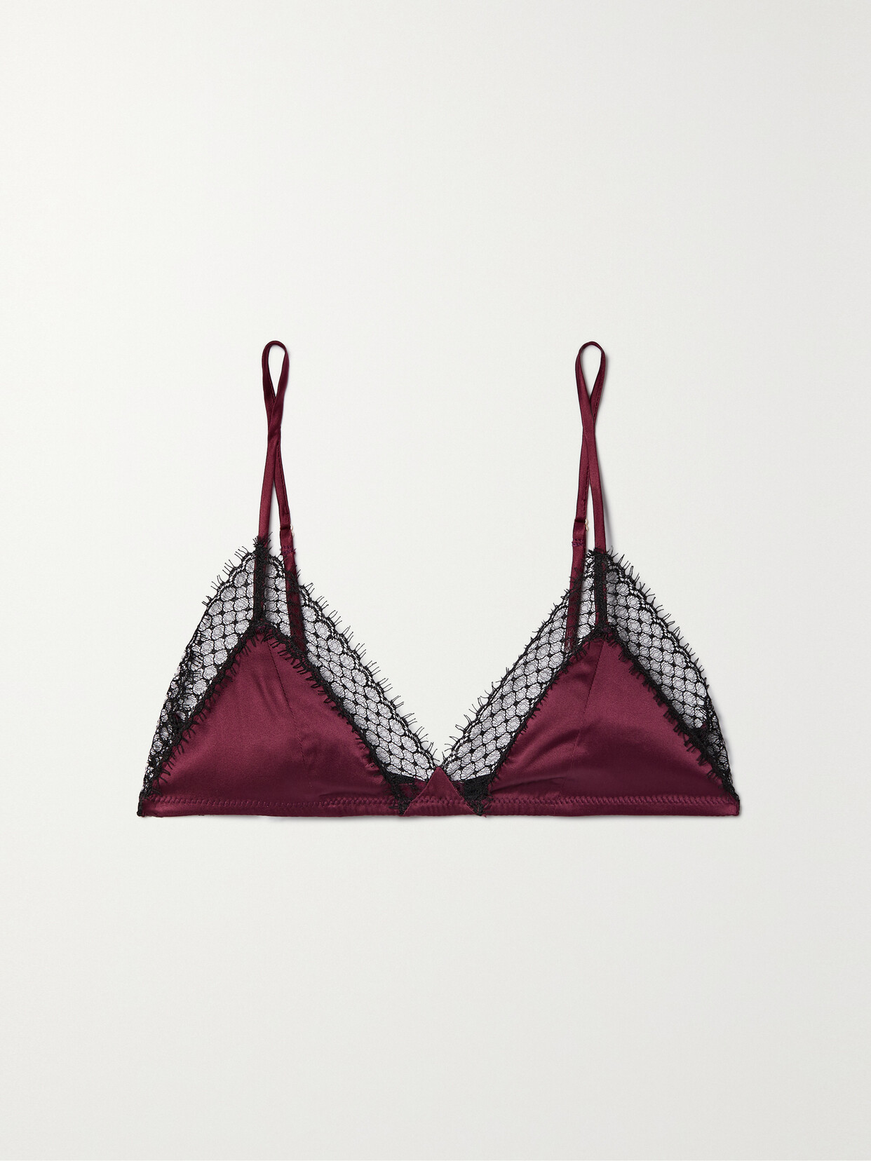 Kiki de Montparnasse - Melanie Lace-trimmed Stretch-silk Charmeuse Soft-cup Triangle Bra - Red