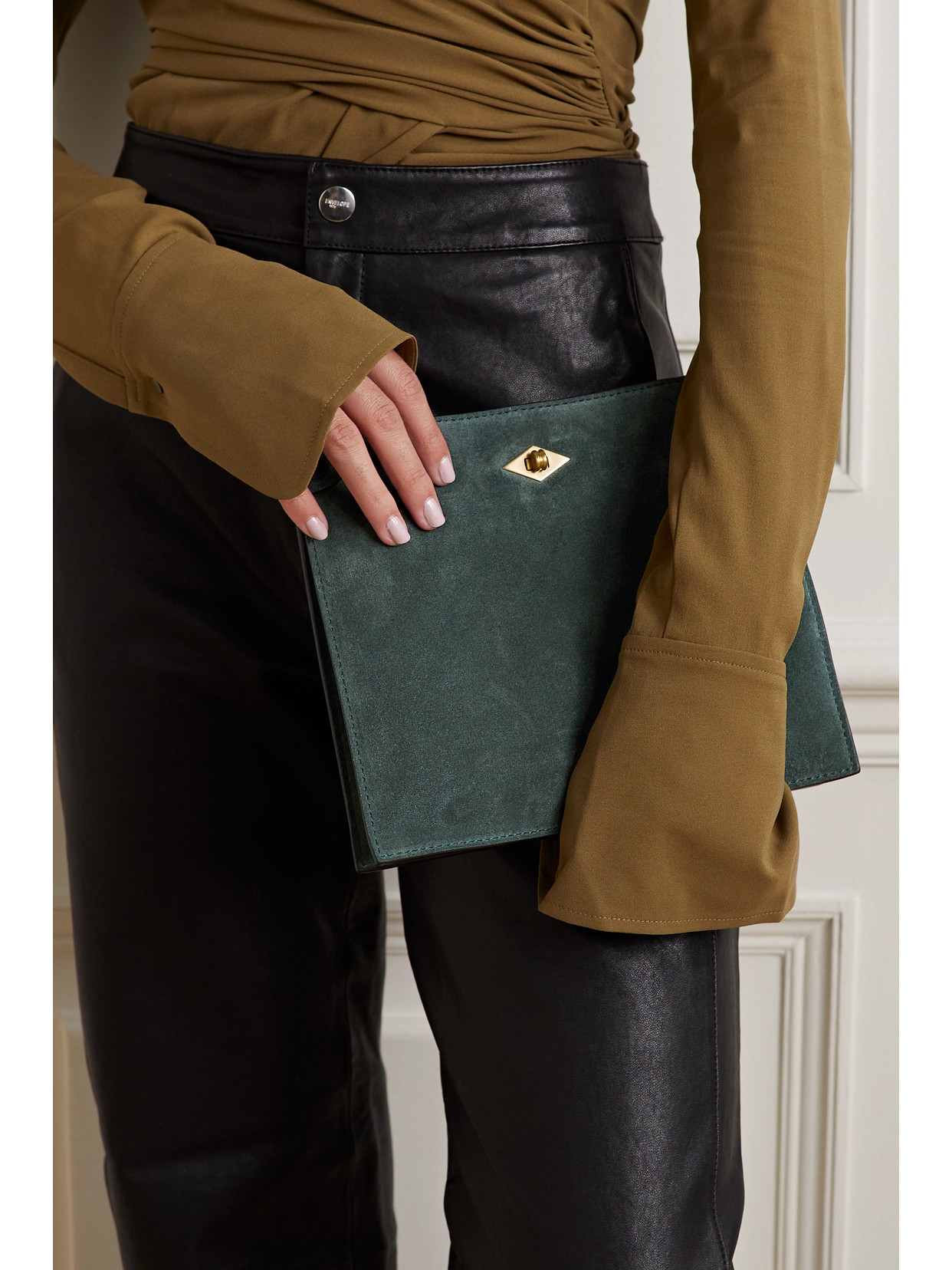Metier Stowaway Suede Shoulder Bag In Green