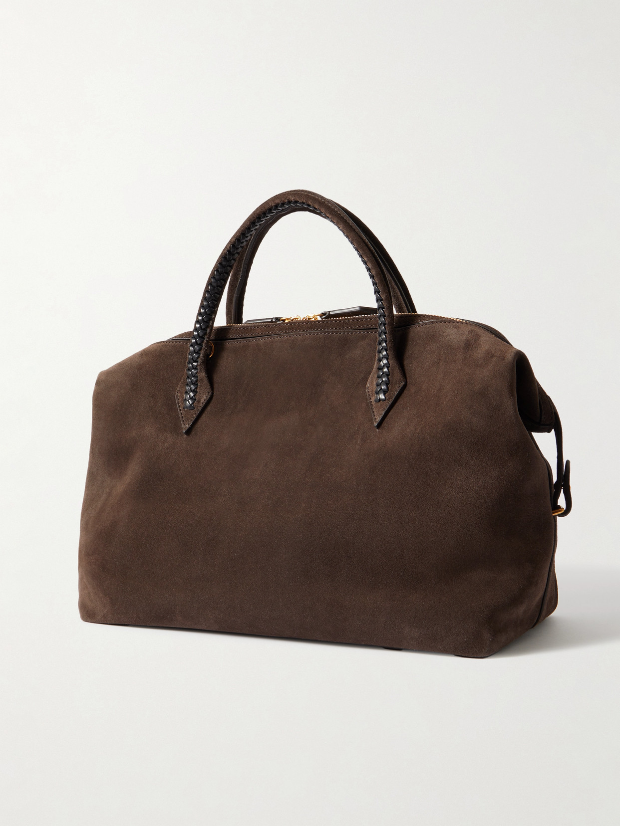 Metier Perriand City Medium Braided Leather-trimmed Suede Tote In Brown