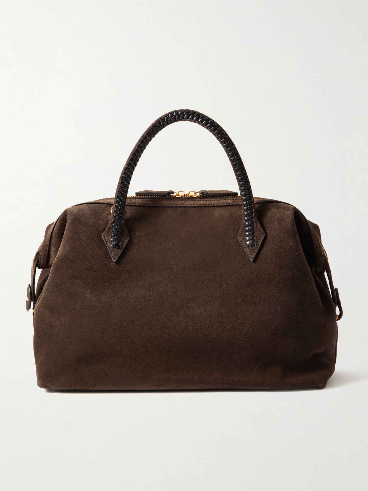 Metier Perriand City Medium Braided Leather-trimmed Suede Tote In Brown