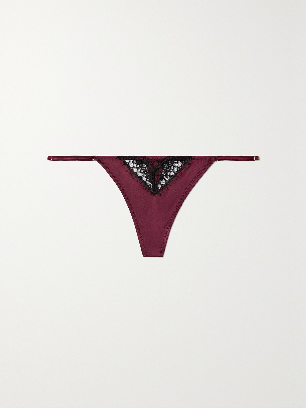 Kiki de Montparnasse - Melanie Lace-trimmed Stretch-silk Charmeuse Thong - Red