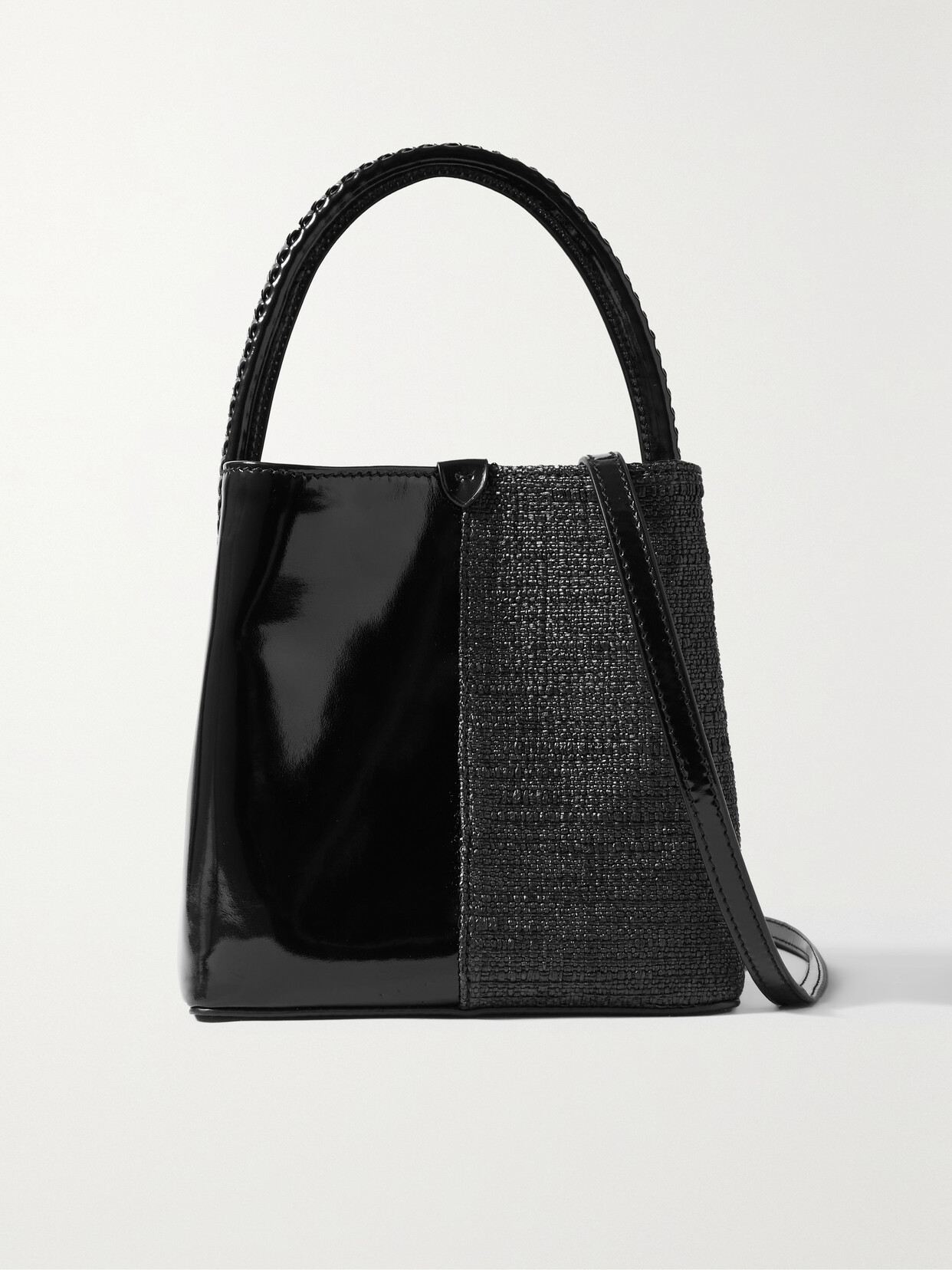 Métier - Perriand Mini Patent-leather And Woven Raffia Shoulder Bag - Black