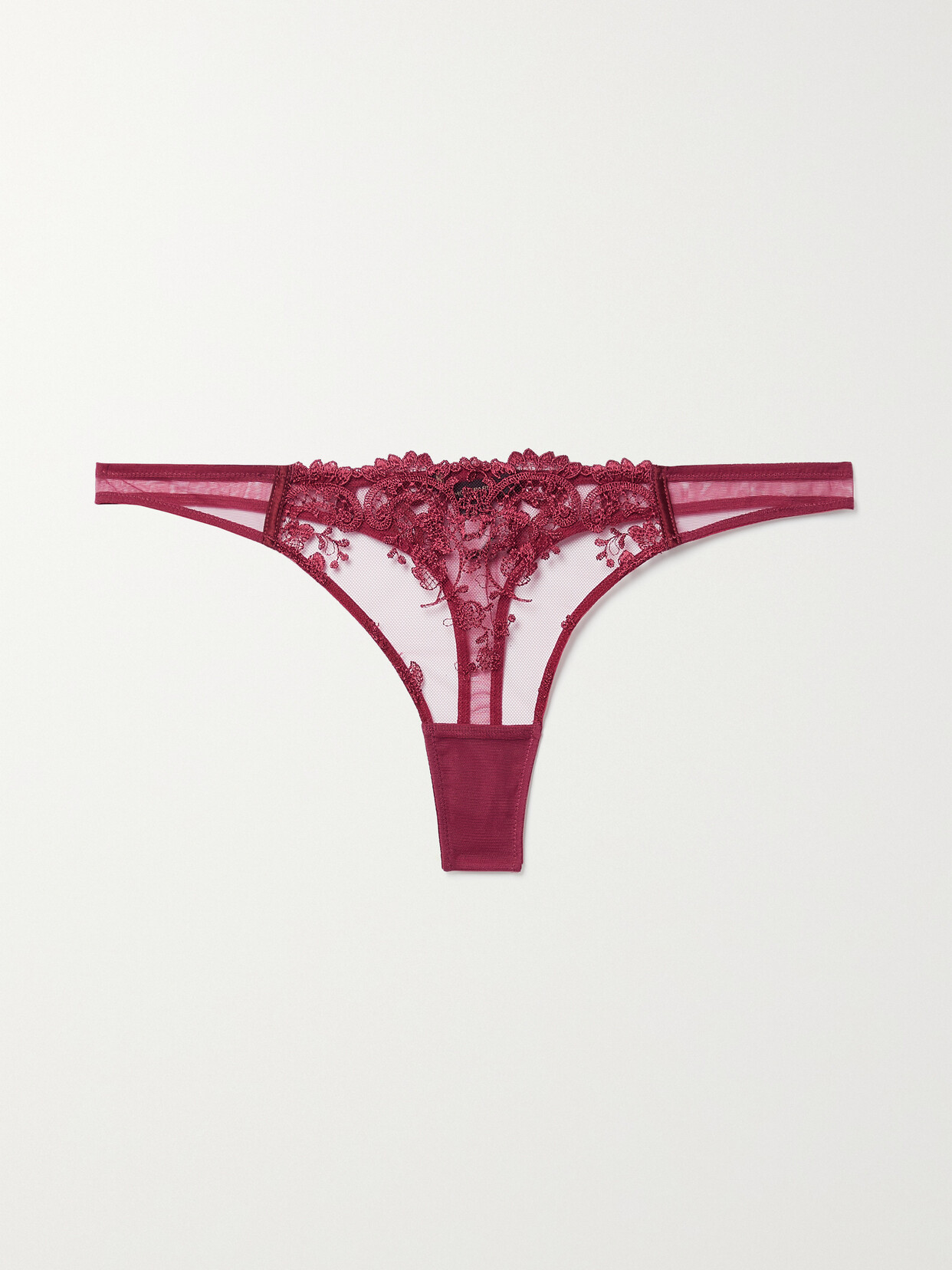 Kiki de Montparnasse - Juliette Satin-trimmed Embroidered Tulle Thong - Purple