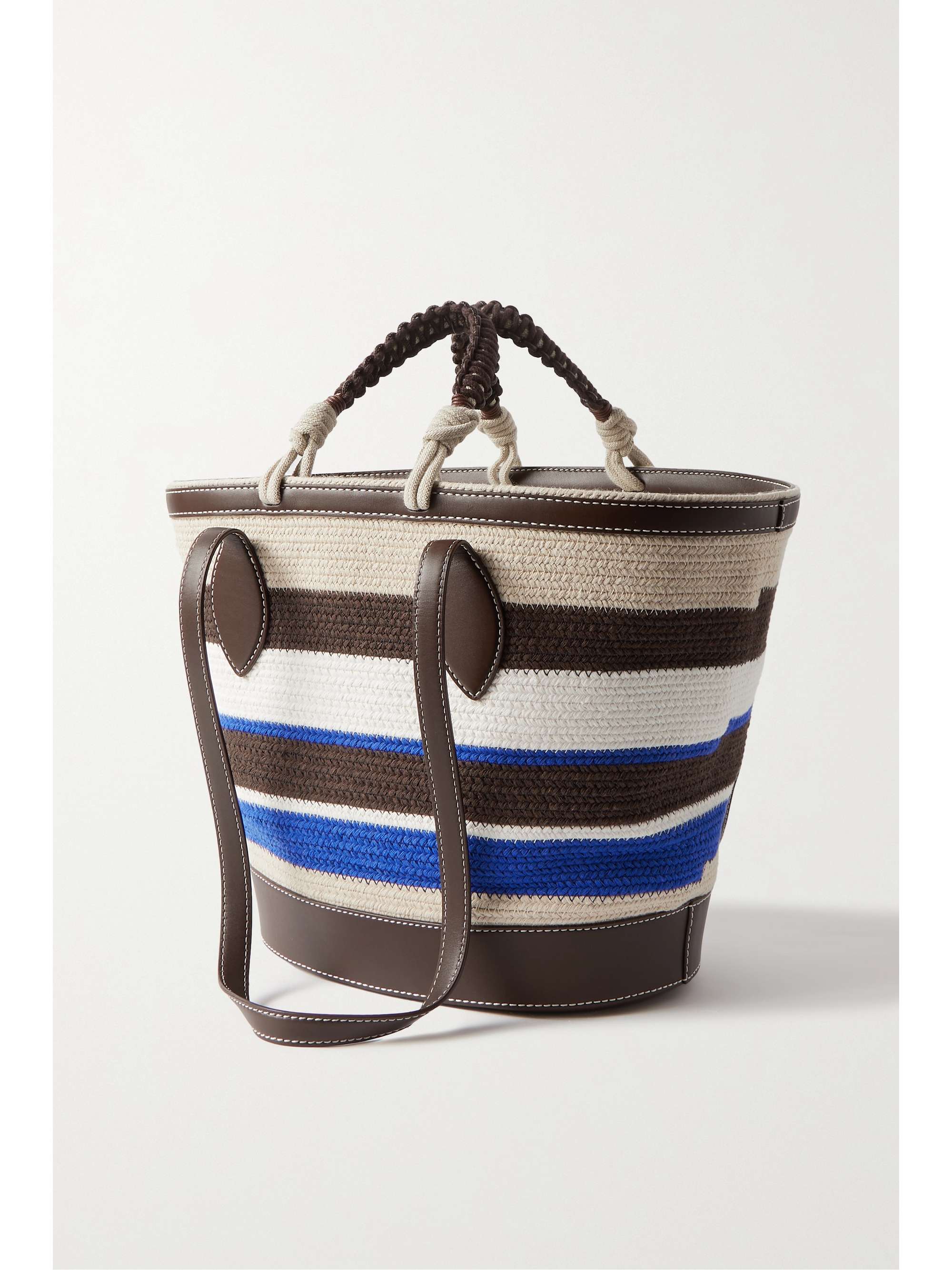 LORO PIANA Eolian embellished leather-trimmed striped straw tote | NET ...