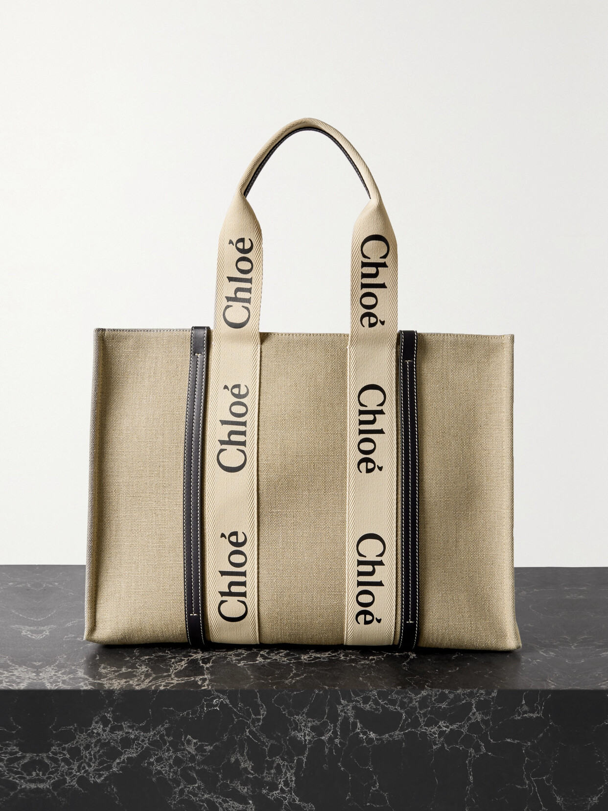 Chloé - + Net Sustain Woody Large Leather-trimmed Cotton-canvas Tote - Blue