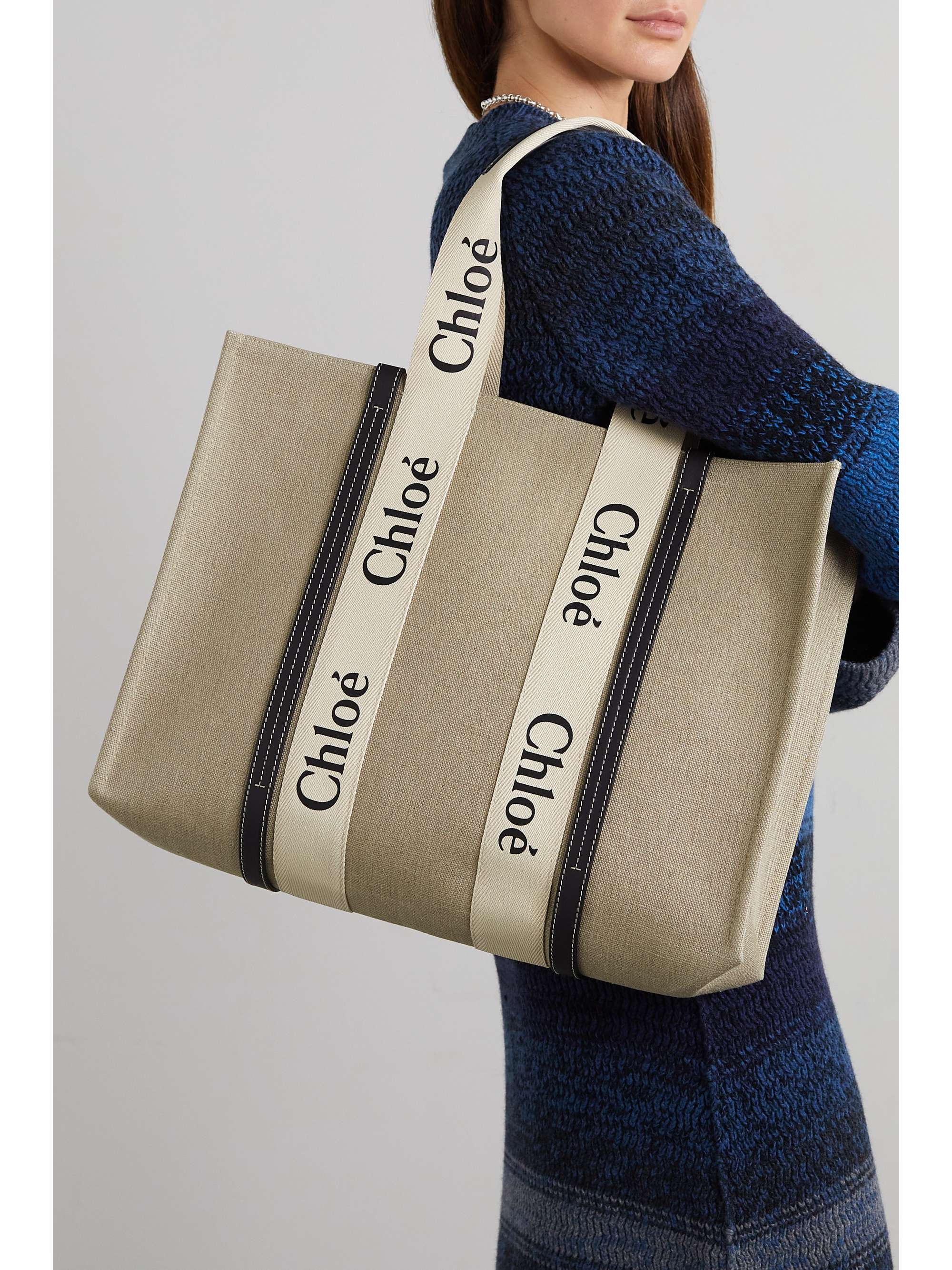 + NET SUSTAIN Woody large leather-trimmed linen tote