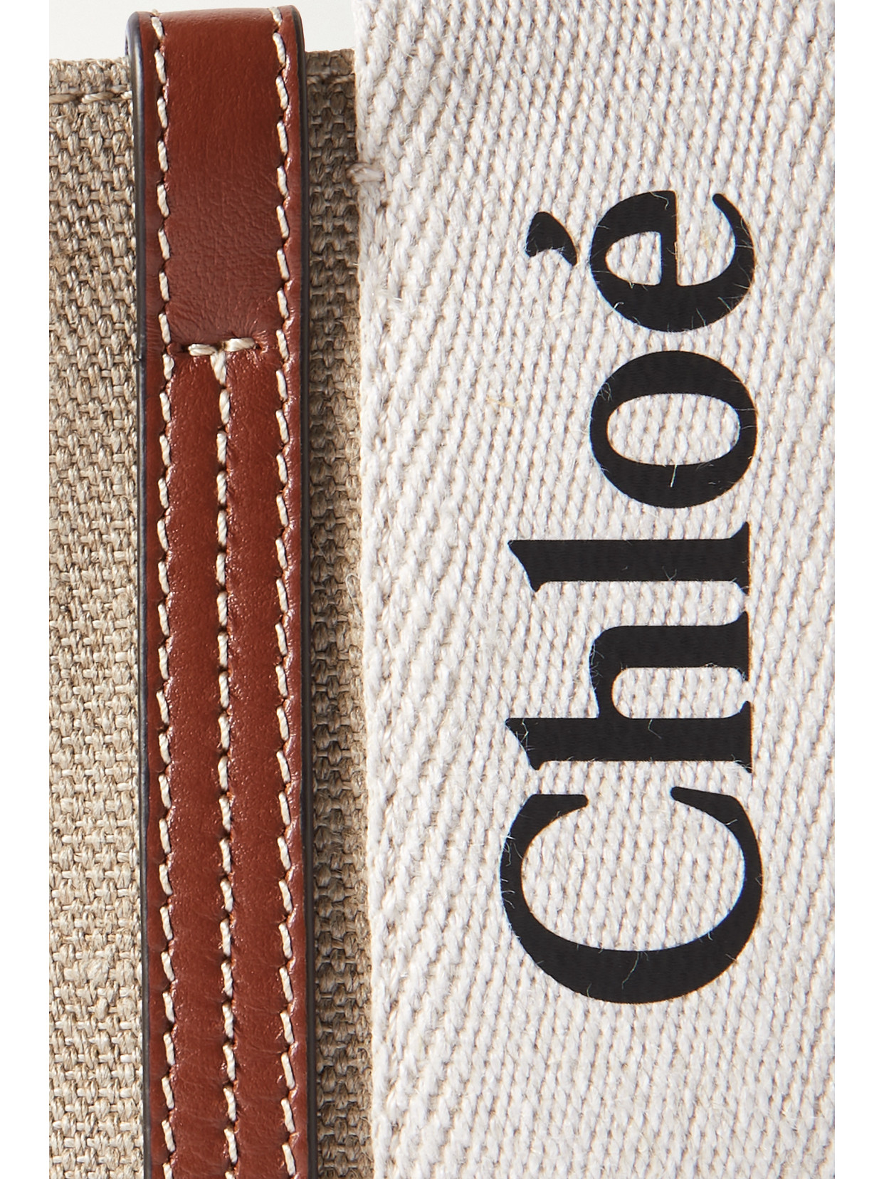 Chloé Woody Mini Leather-trimmed Cotton-canvas Tote In Brown