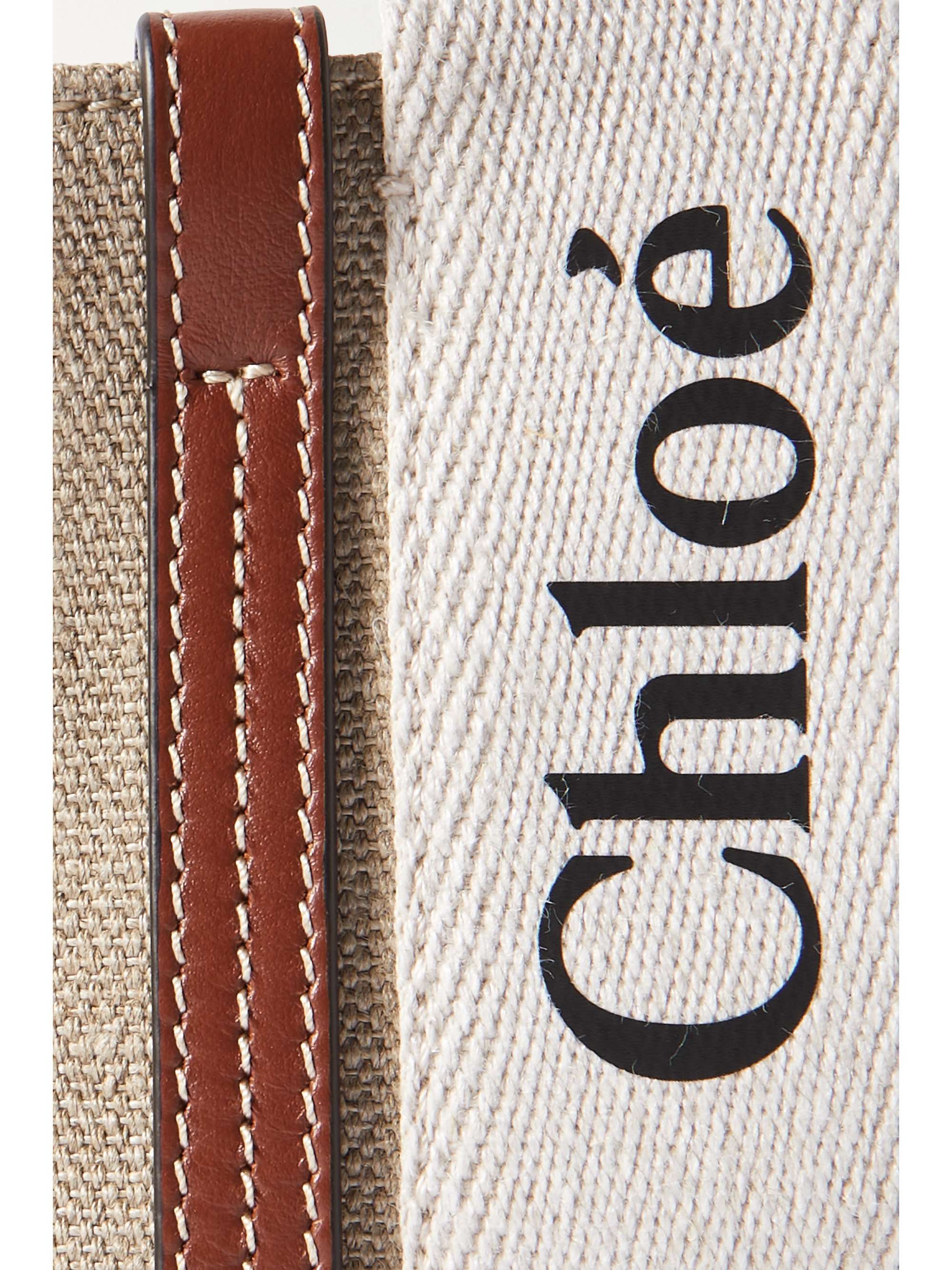 CHLOÉ + NET SUSTAIN Woody mini embroidered leather-trimmed linen-canvas tote
