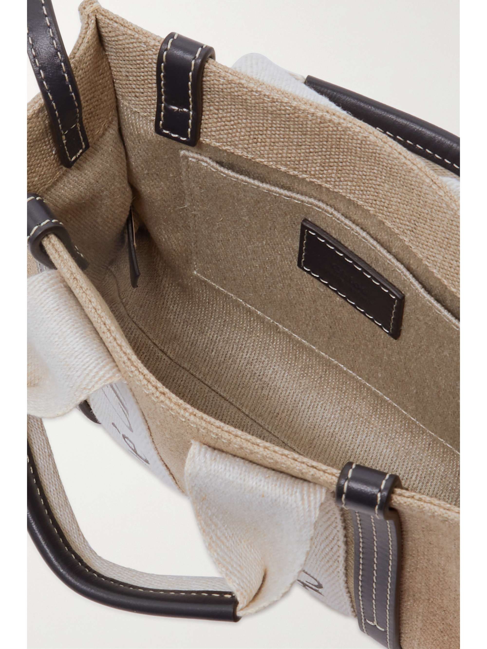 CHLOÉ + NET SUSTAIN Woody mini embroidered leather-trimmed linen-canvas tote