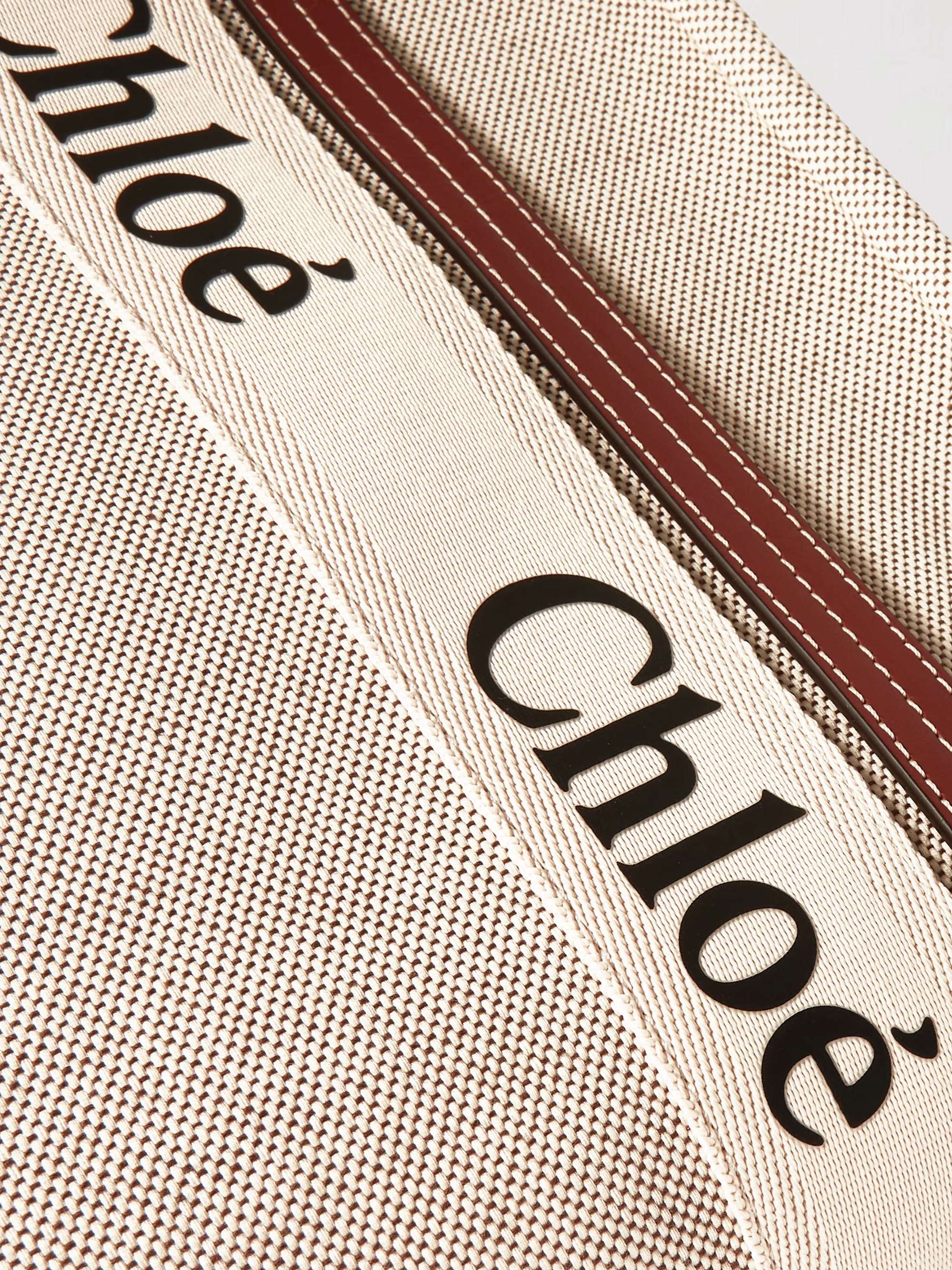 CHLOÉ + NET SUSTAIN Woody medium leather-trimmed linen tote