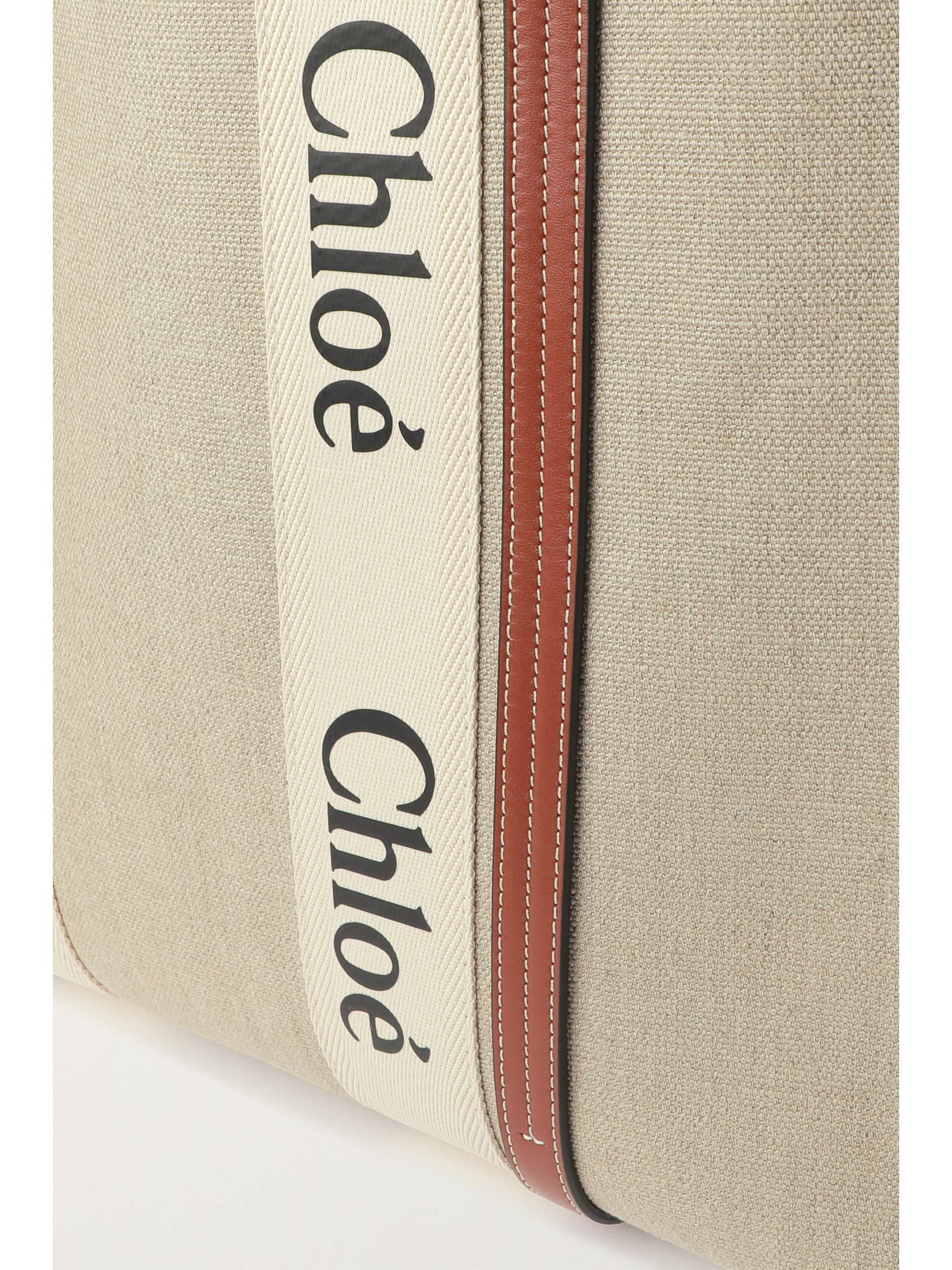 CHLOÉ + NET SUSTAIN Woody large leather-trimmed linen tote
