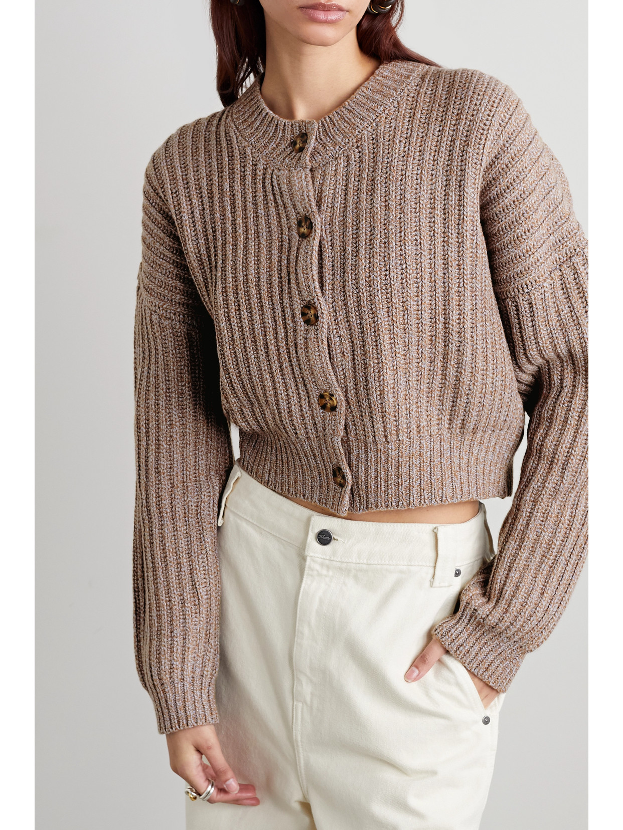 Leset Zoe Ribbed-knit Cardigan In Oat/cornflower | ModeSens