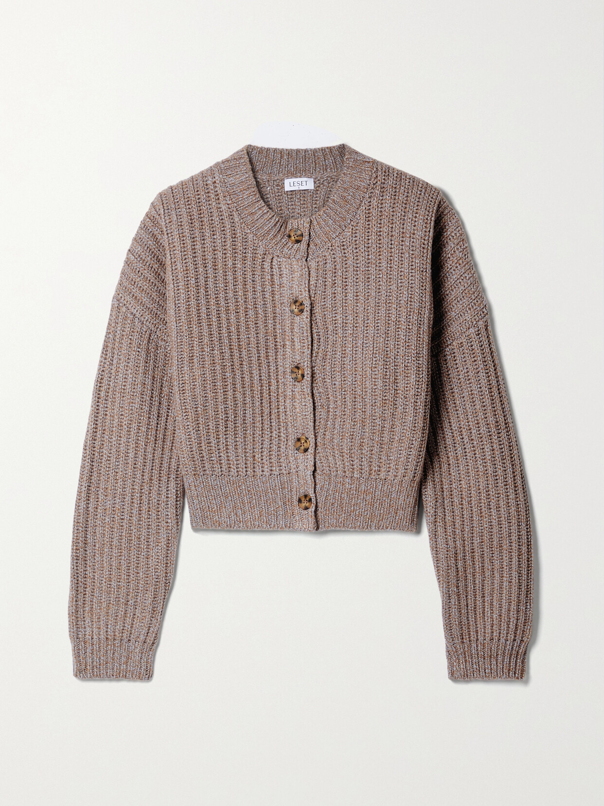 LESET - Zoe Ribbed-knit Cardigan - Brown