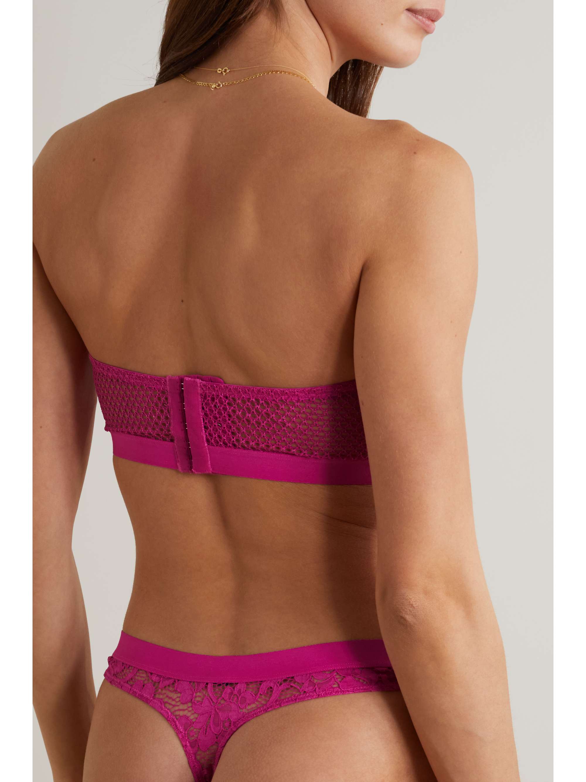 ELSE Petunia stretch-mesh and corded lace underwired strapless balconette bra