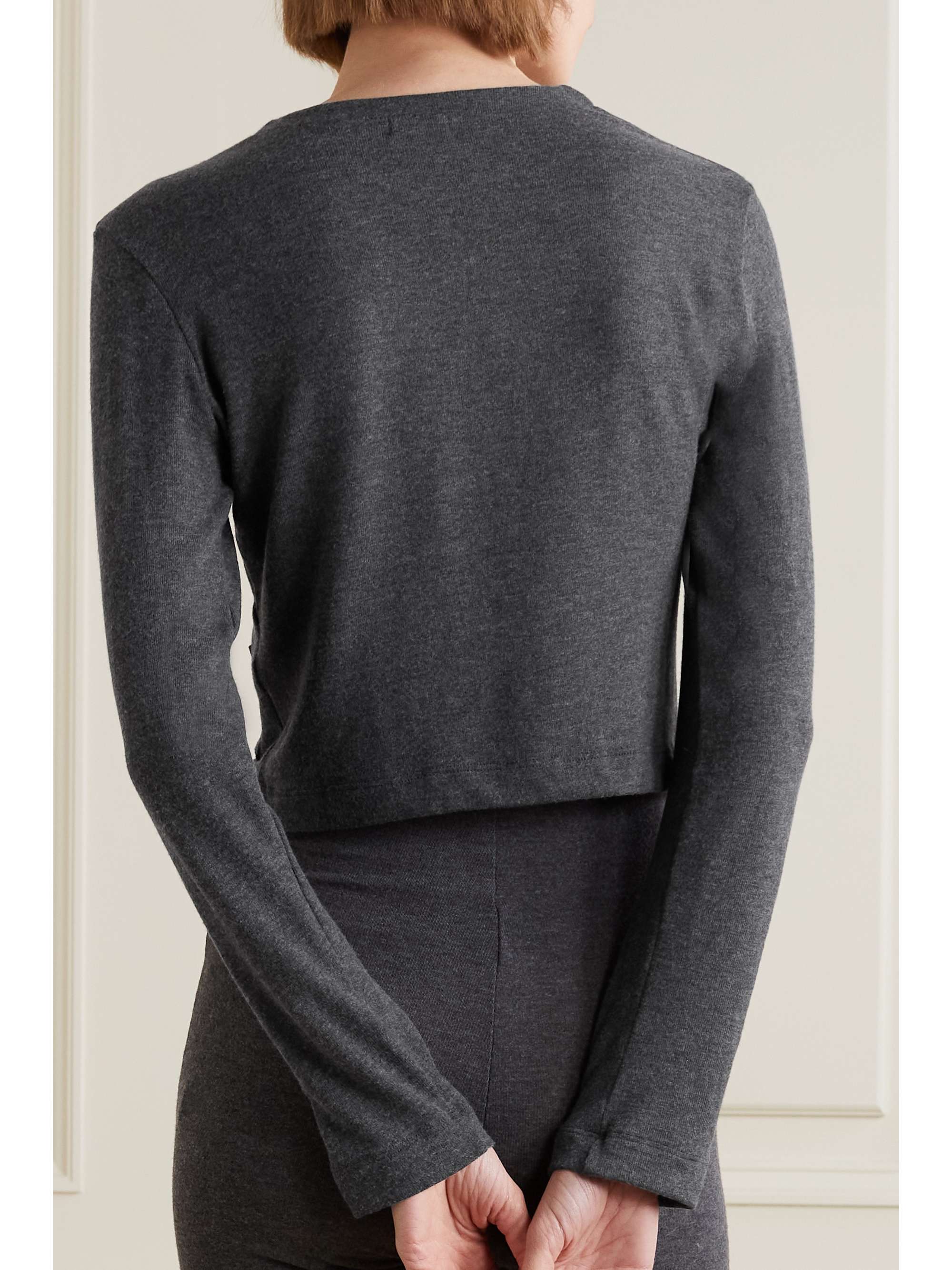 LESET Lauren cropped brushed stretch-knit cardigan