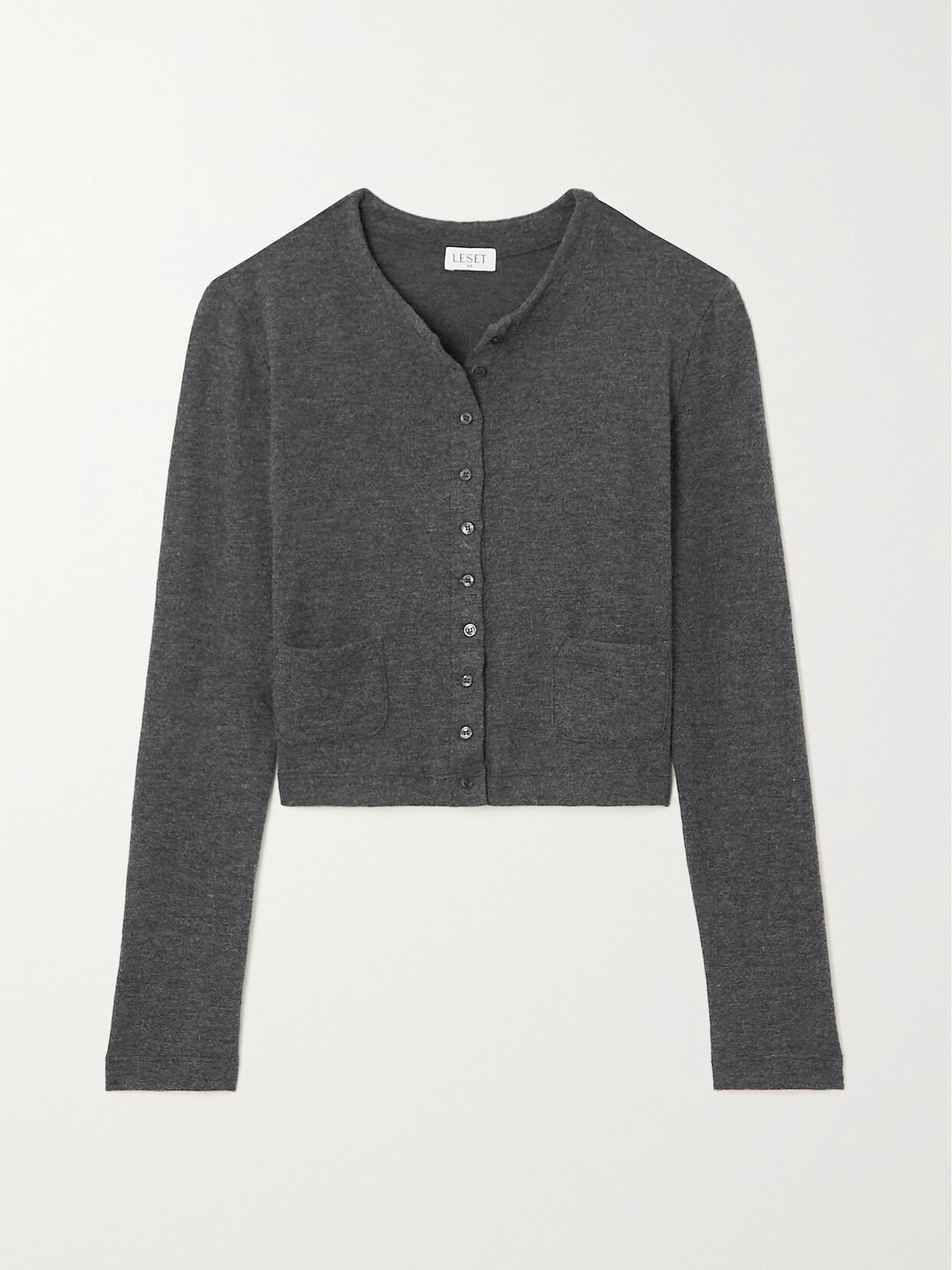 LESET - Lauren Cropped Stretch-knit Cardigan - Gray