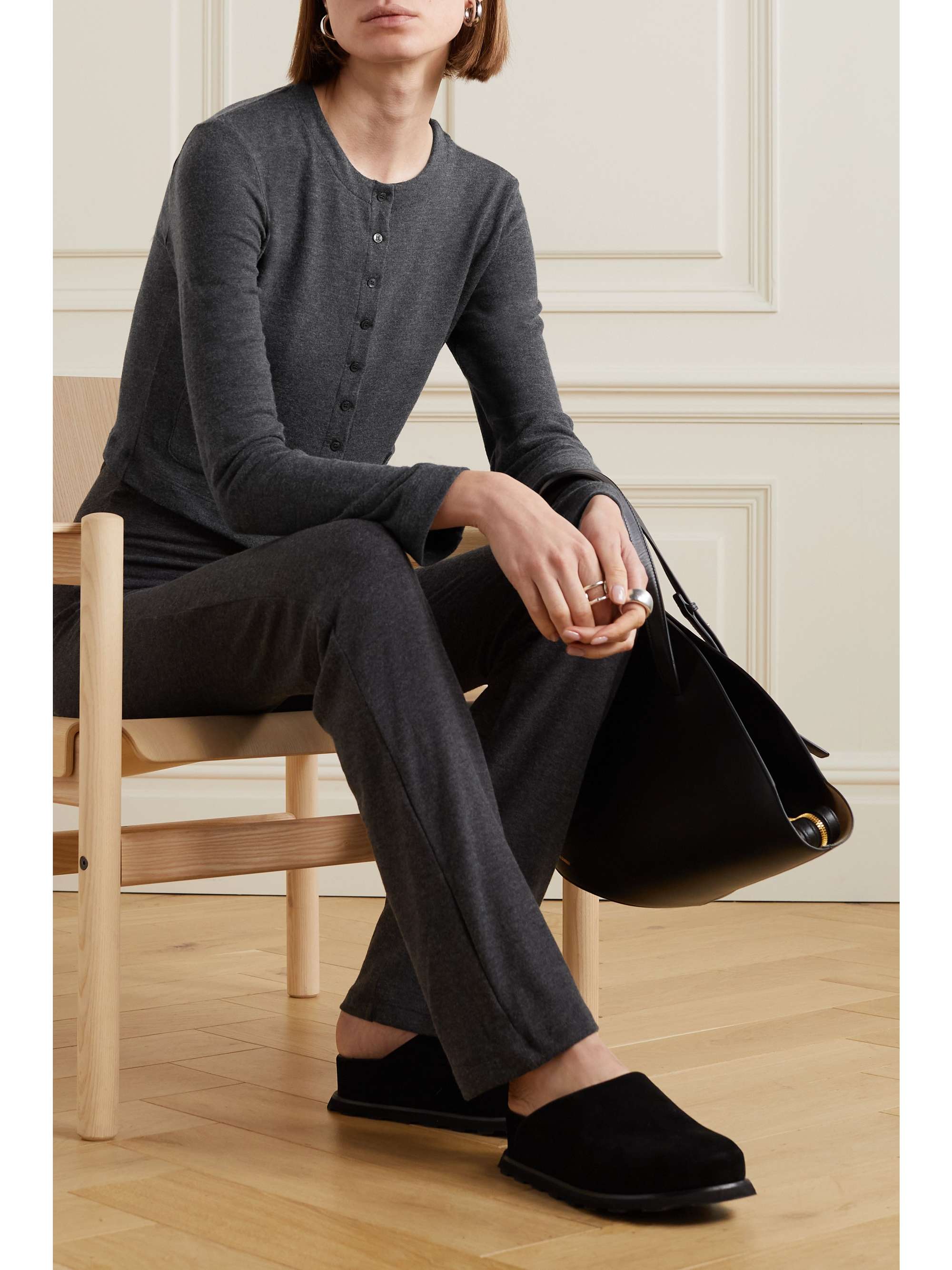 LESET Lauren cropped brushed stretch-knit cardigan