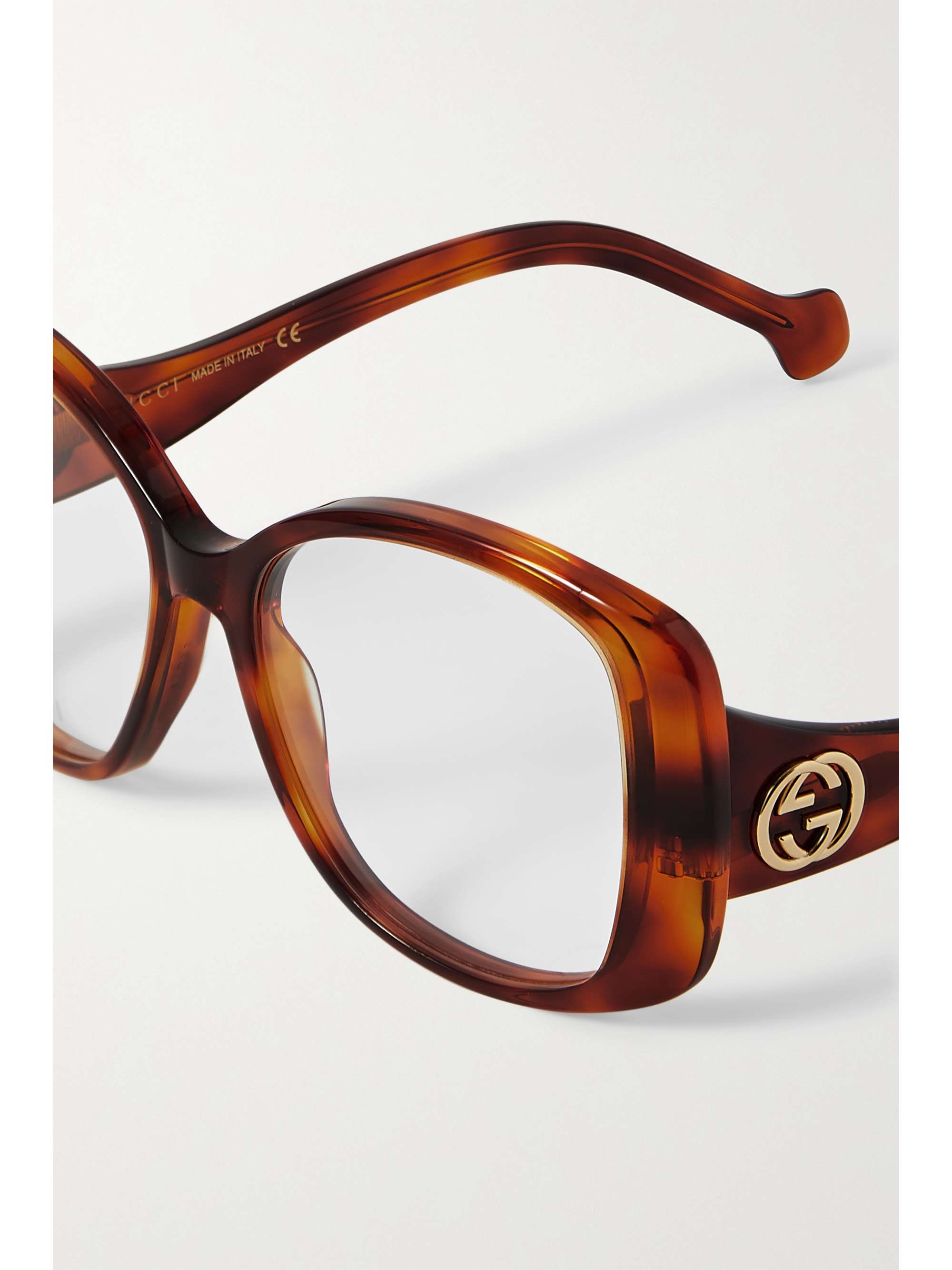 GUCCI EYEWEAR Oversized square-frame tortoiseshell acetate optical glasses