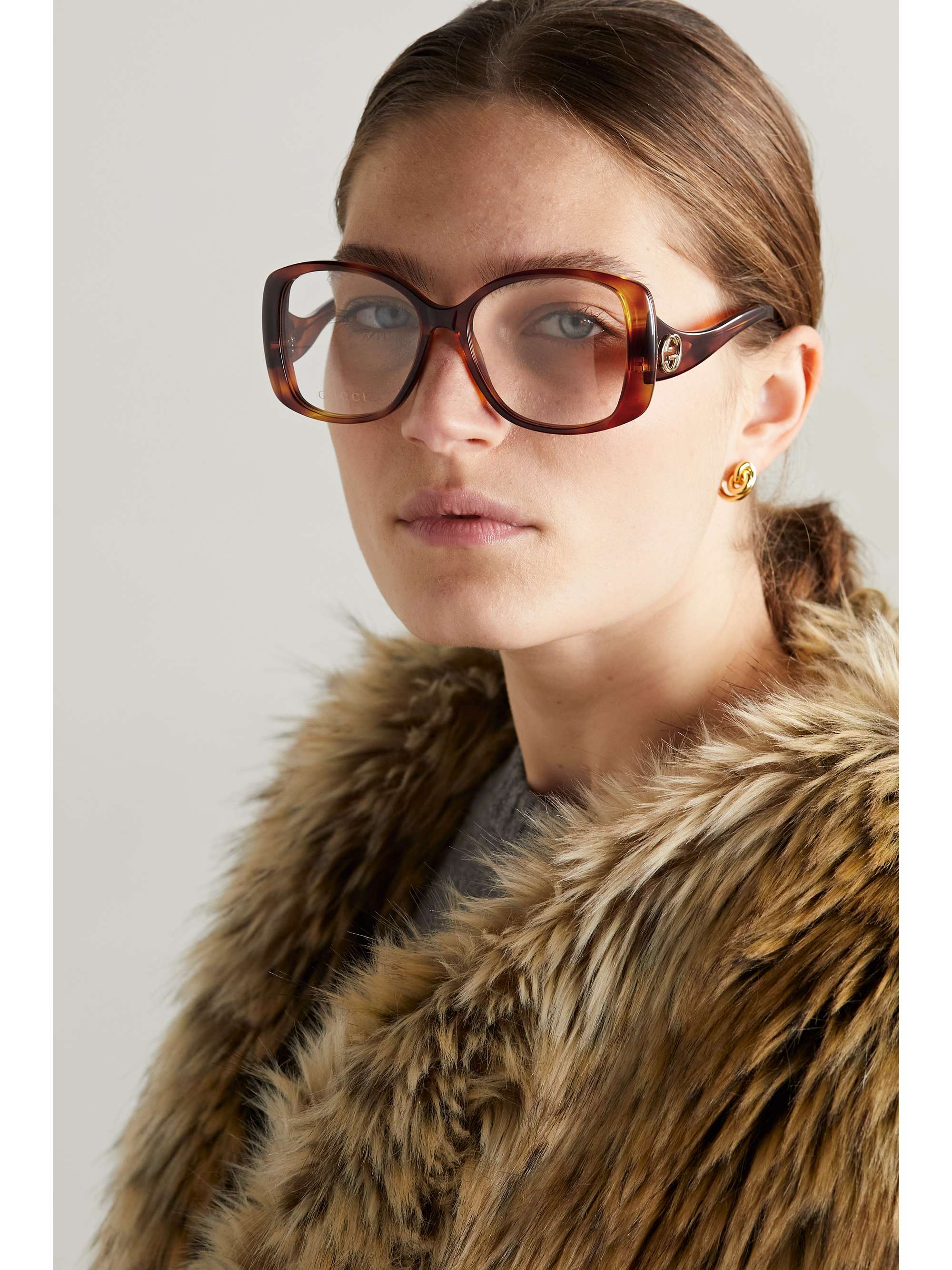 GUCCI EYEWEAR Oversized square-frame tortoiseshell acetate optical glasses
