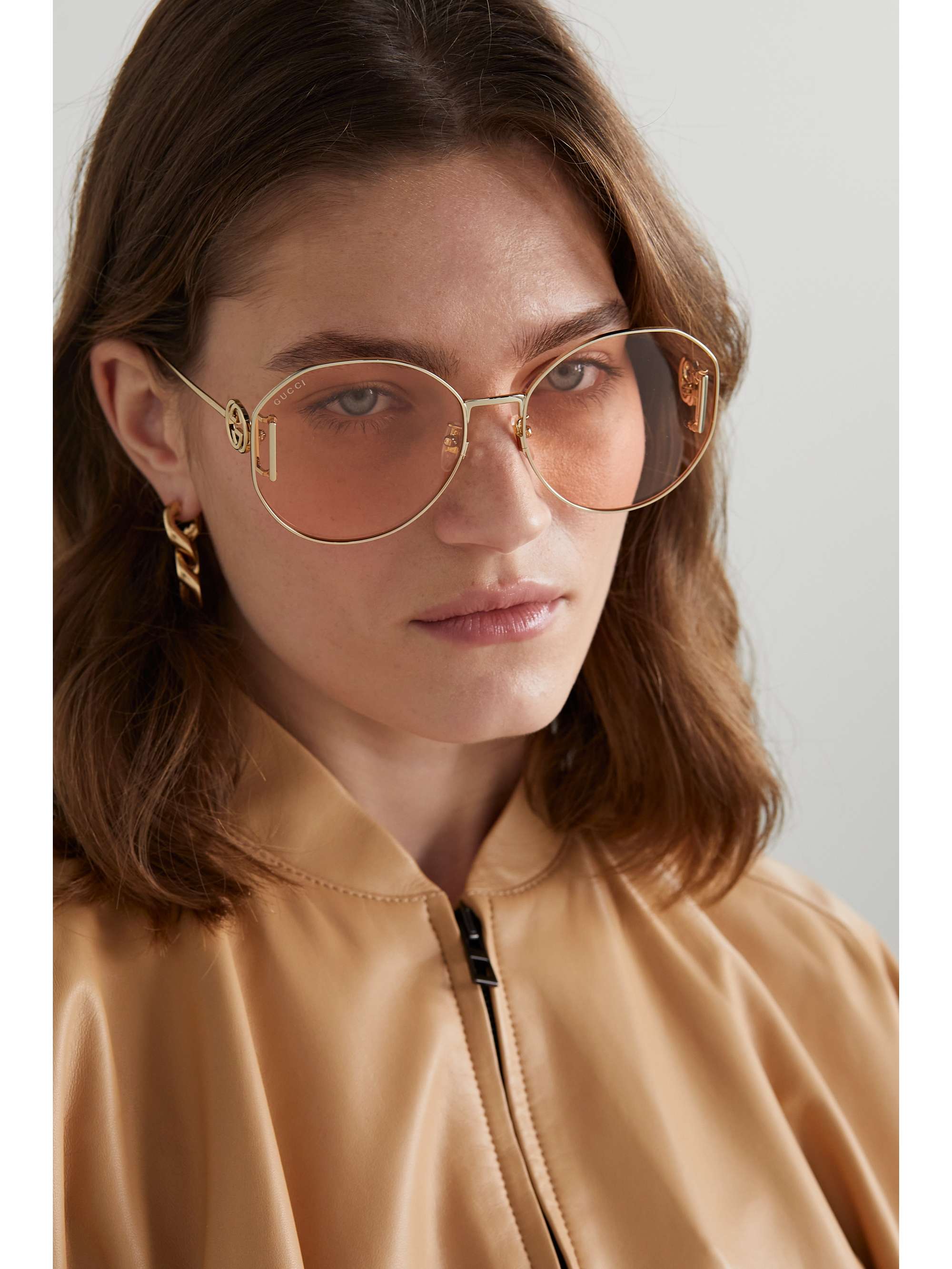 GUCCI EYEWEAR 超大款金色圆框太阳镜