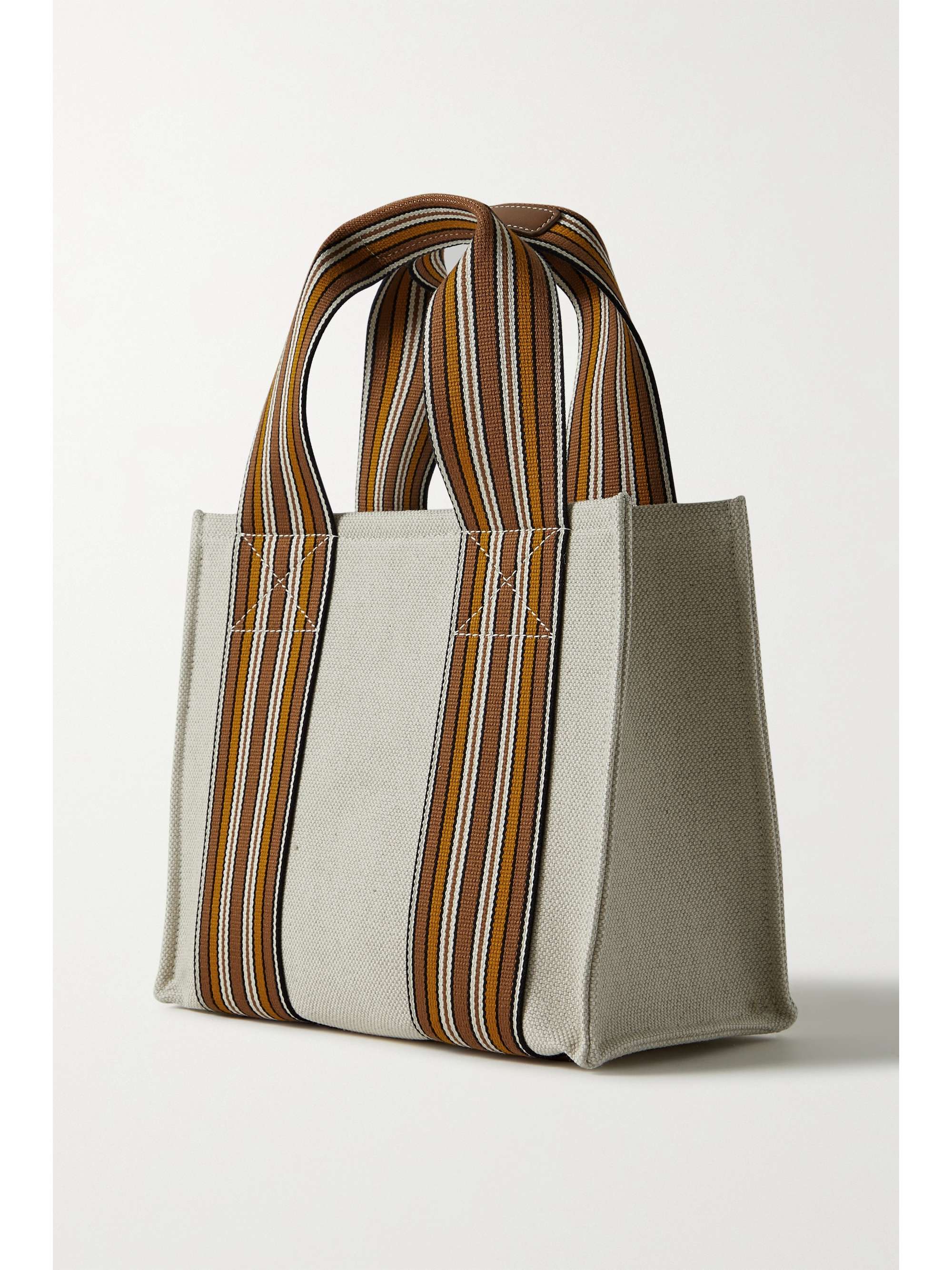 LORO PIANA The Suitcase mini striped webbing and leather-trimmed canvas tote