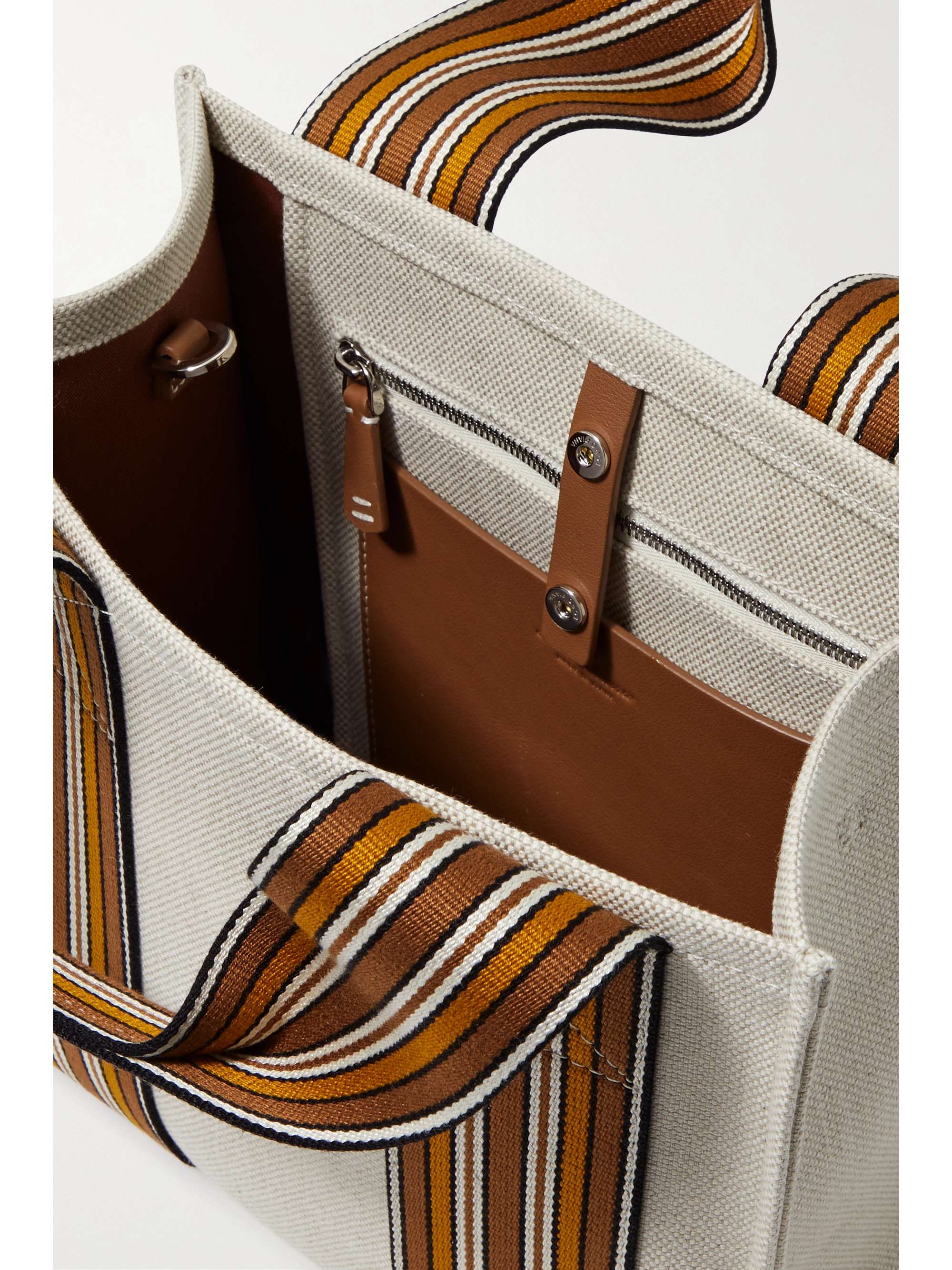 LORO PIANA The Suitcase mini striped webbing and leather-trimmed canvas tote