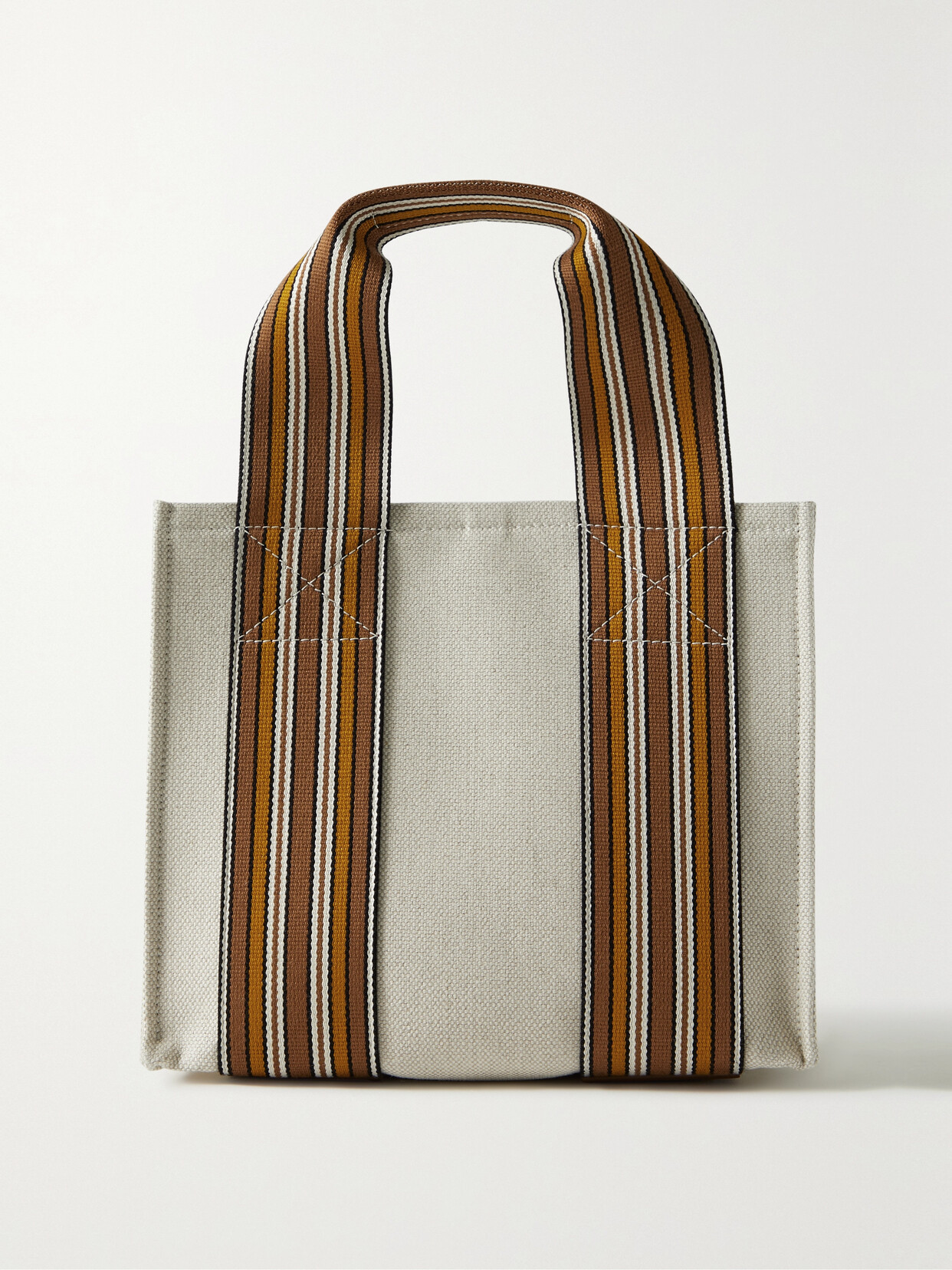 Loro Piana - The Suitcase Mini Striped Webbing And Leather-trimmed Canvas Tote - Off-white