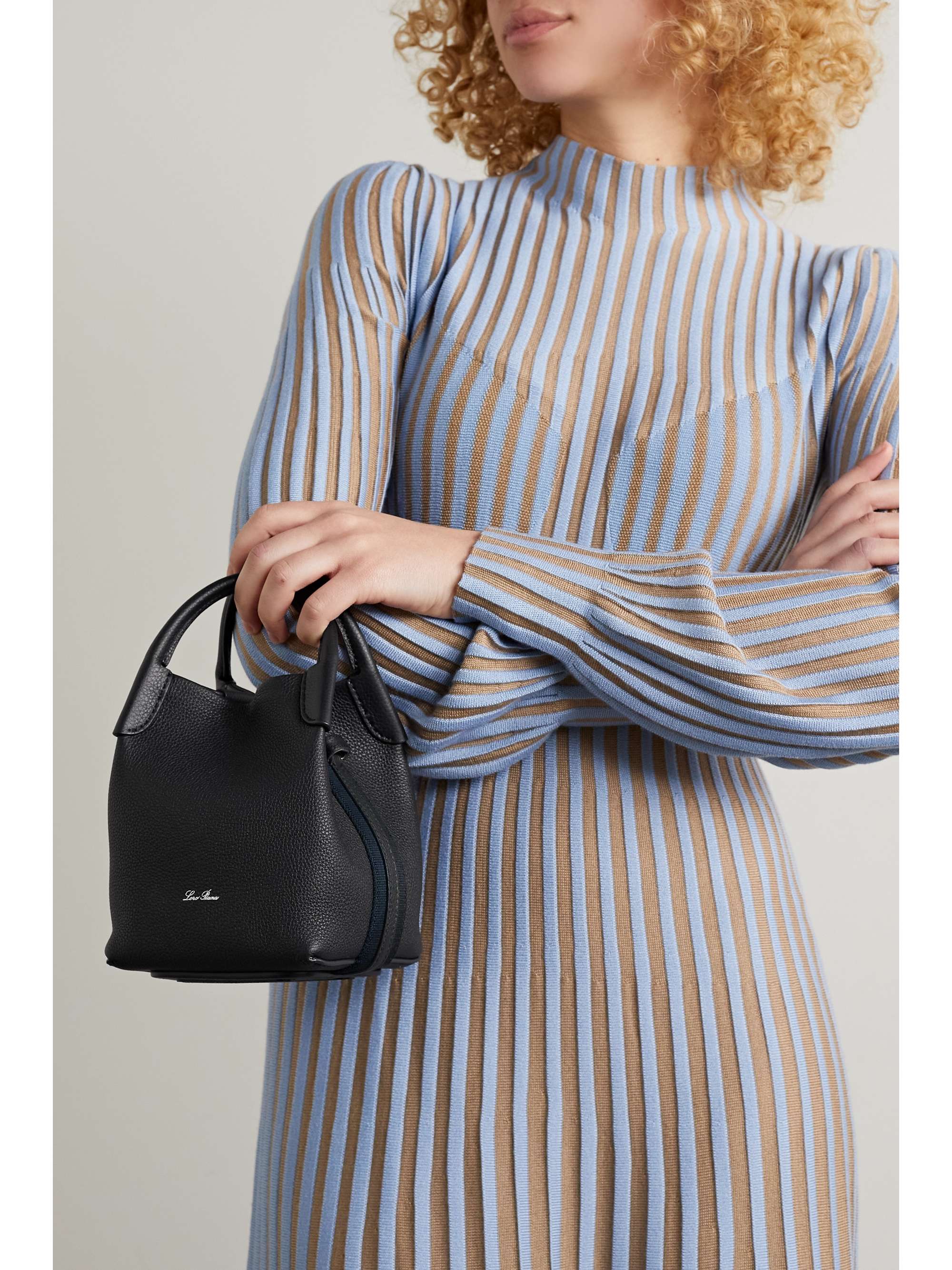 LORO PIANA Bale grosgrain-trimmed textured-leather shoulder bag