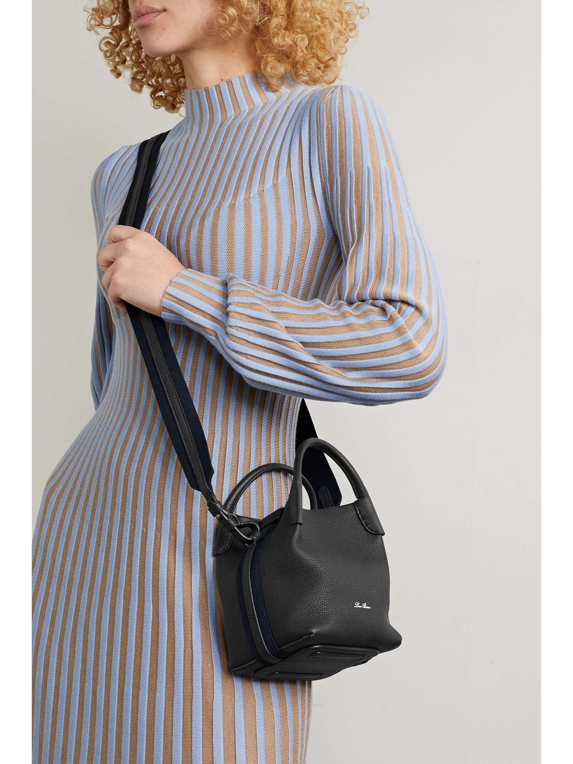 LORO PIANA Bale grosgrain-trimmed textured-leather shoulder bag
