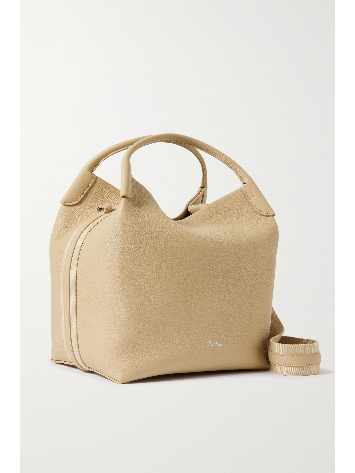 Loro Piana Bale Canvas-trimmed Textured-leather Tote In Off-white