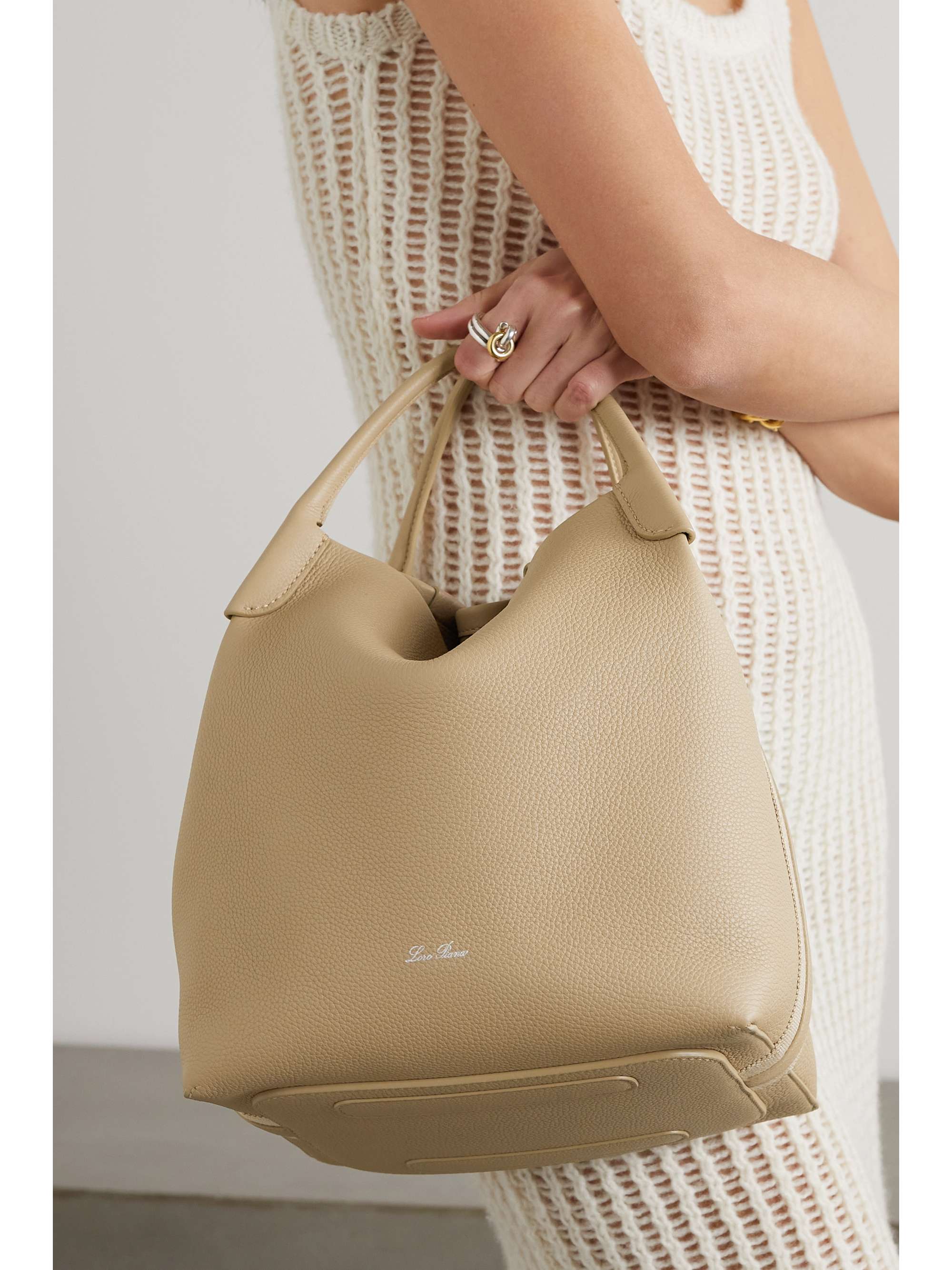 LORO PIANA Bale canvas-trimmed textured-leather tote