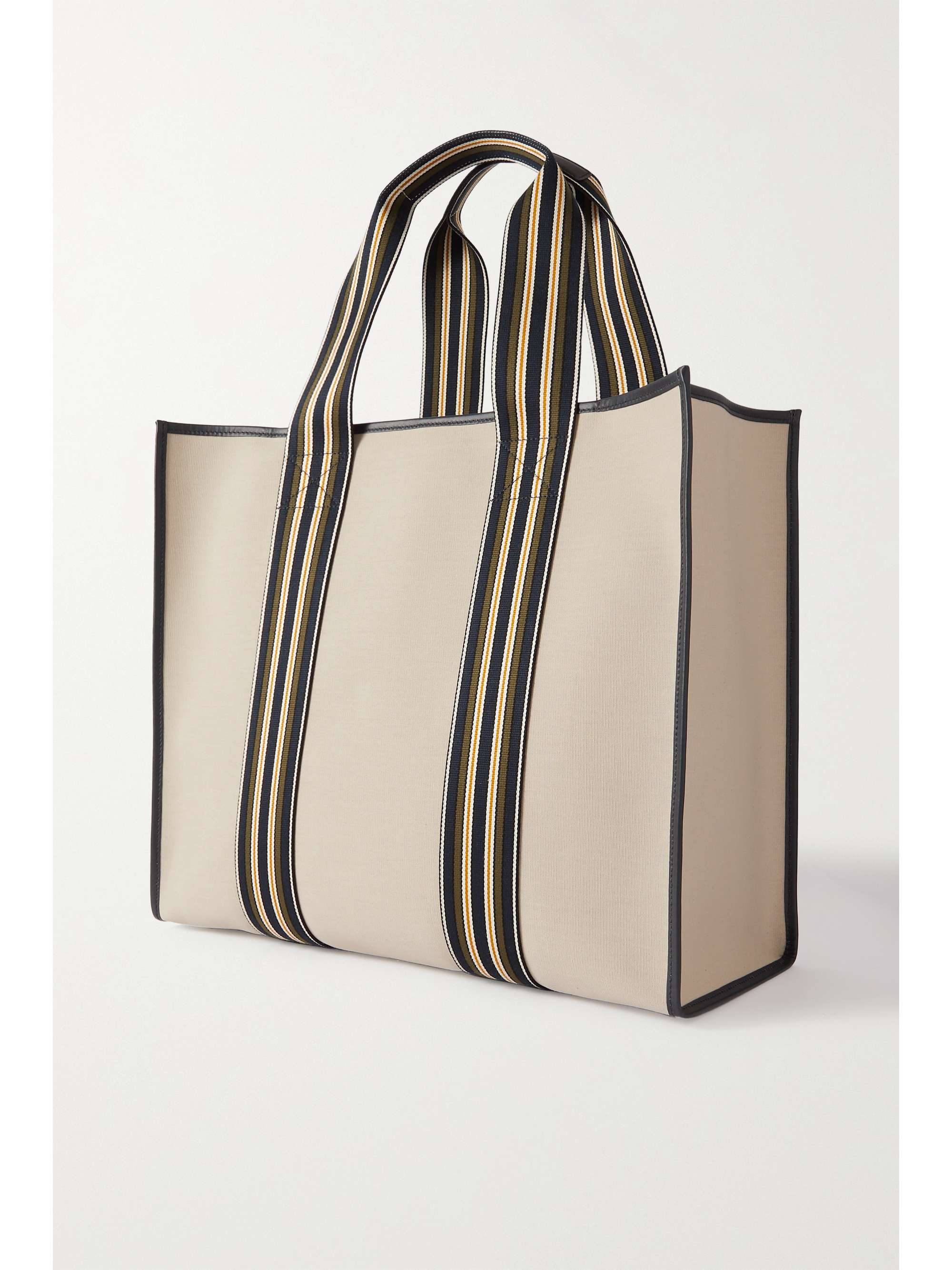 LORO PIANA Leather-trimmed waxed cotton and linen-blend canvas tote