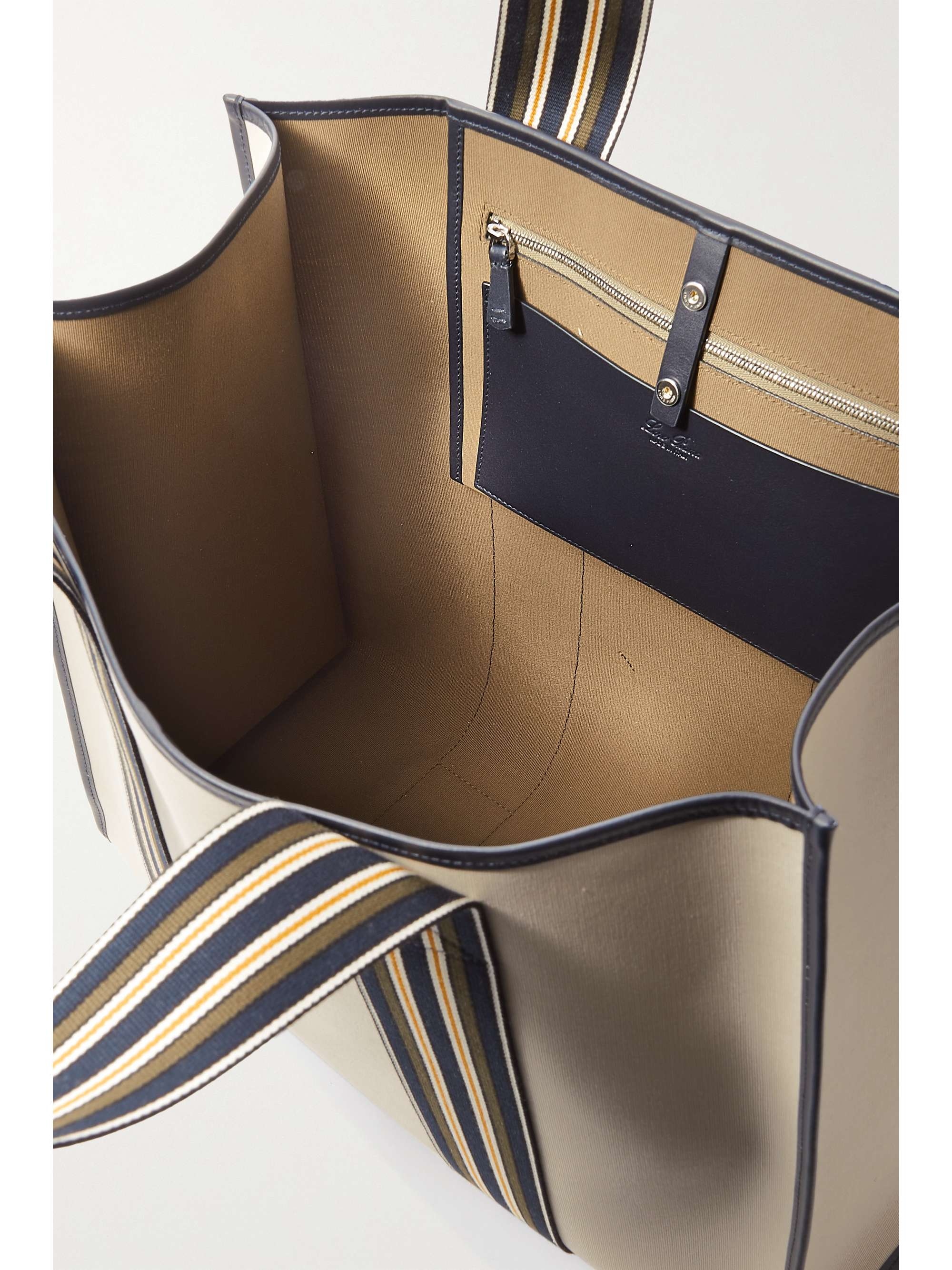LORO PIANA Leather-trimmed waxed cotton and linen-blend canvas tote