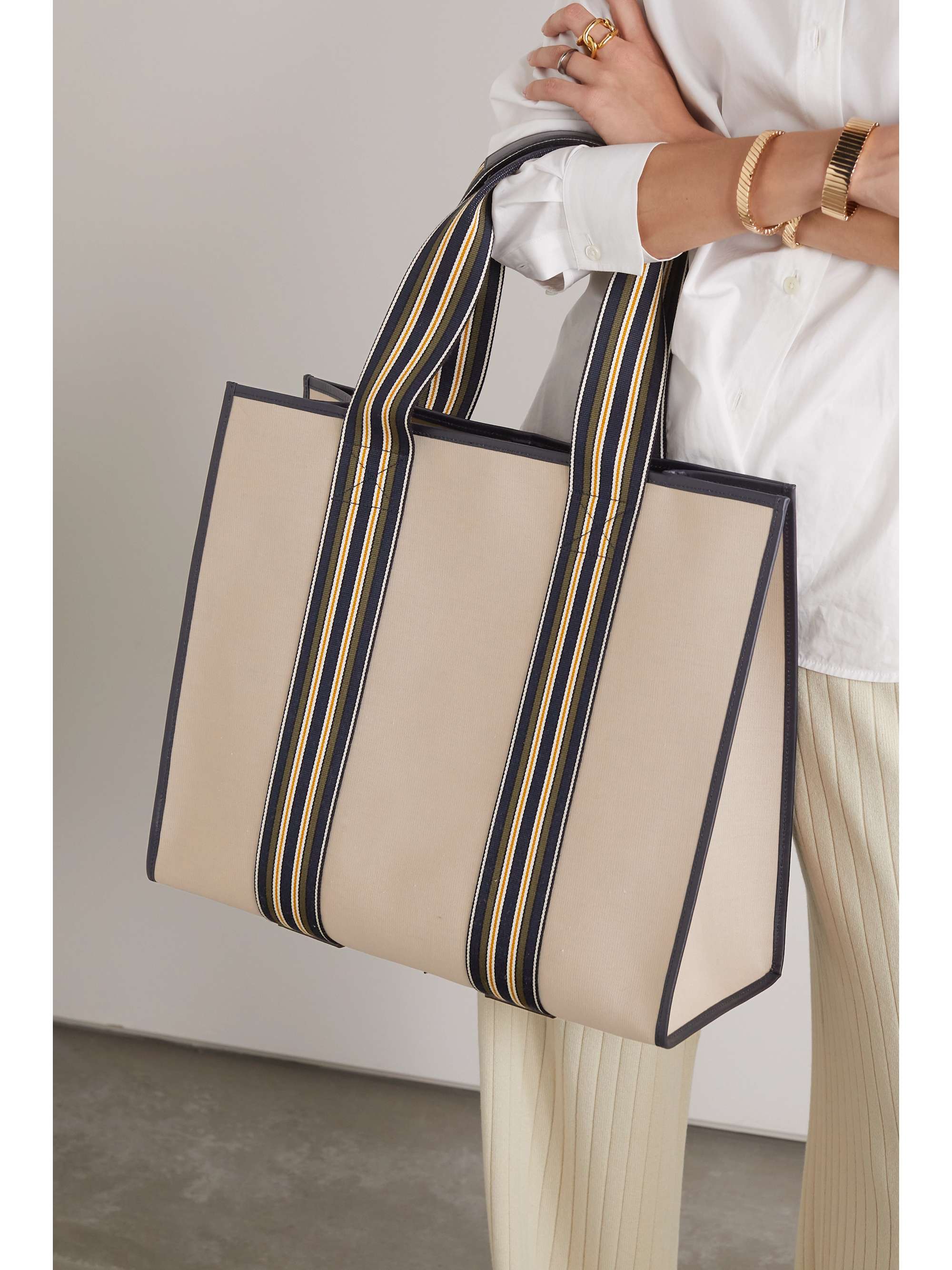 LORO PIANA Leather-trimmed waxed cotton and linen-blend canvas tote