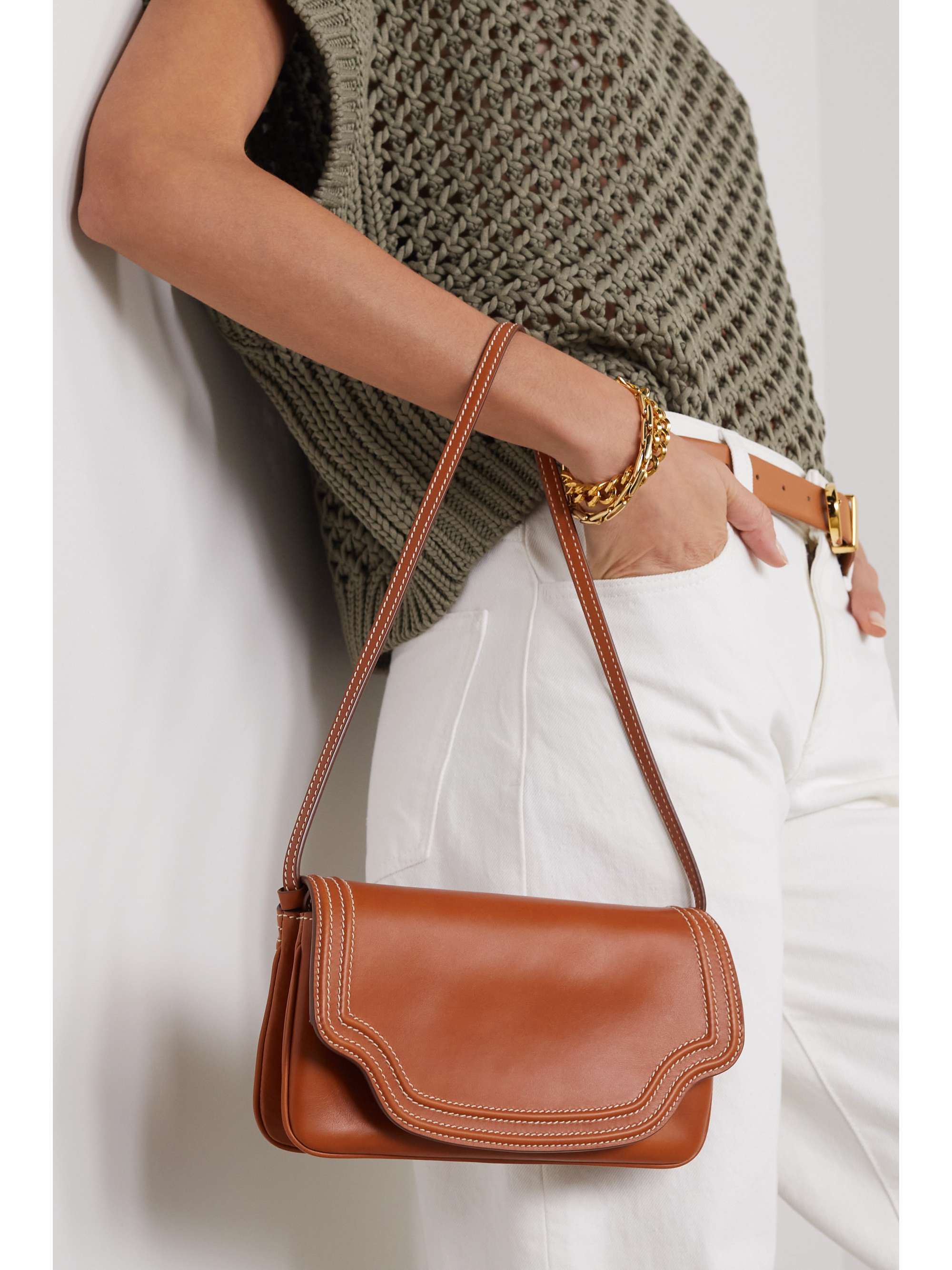LORO PIANA Onde topstitched leather clutch