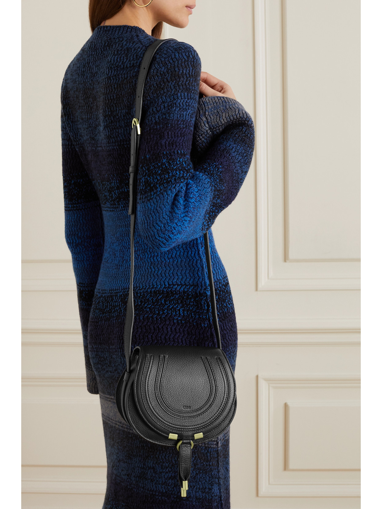 Chloé Marcie Mini Textured-leather Shoulder Bag In Black