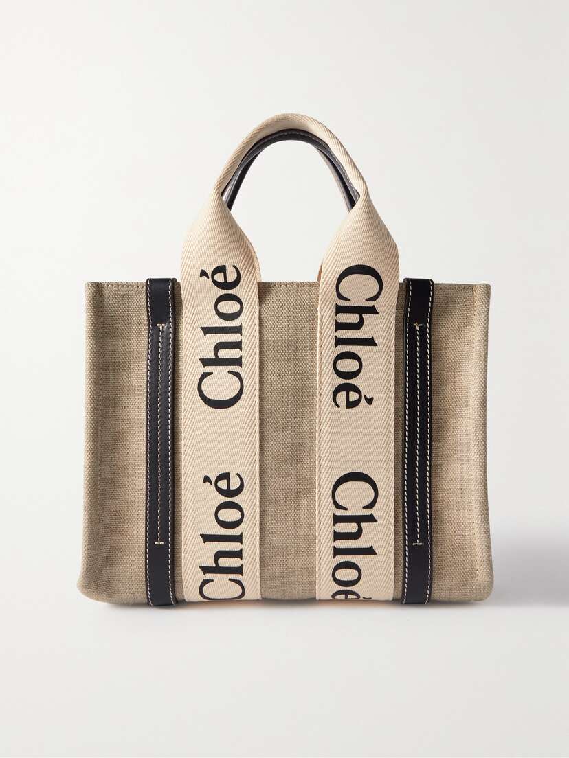 Chloé + Net Sustain Woody Small Leather-trimmed Linen Tote