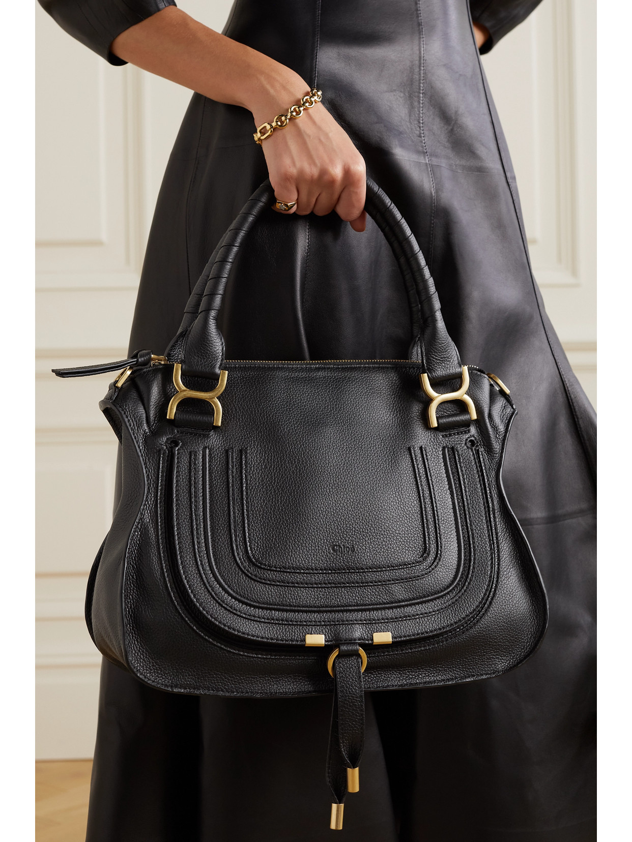 Chloé Marcie Medium Textured-leather Tote In Black