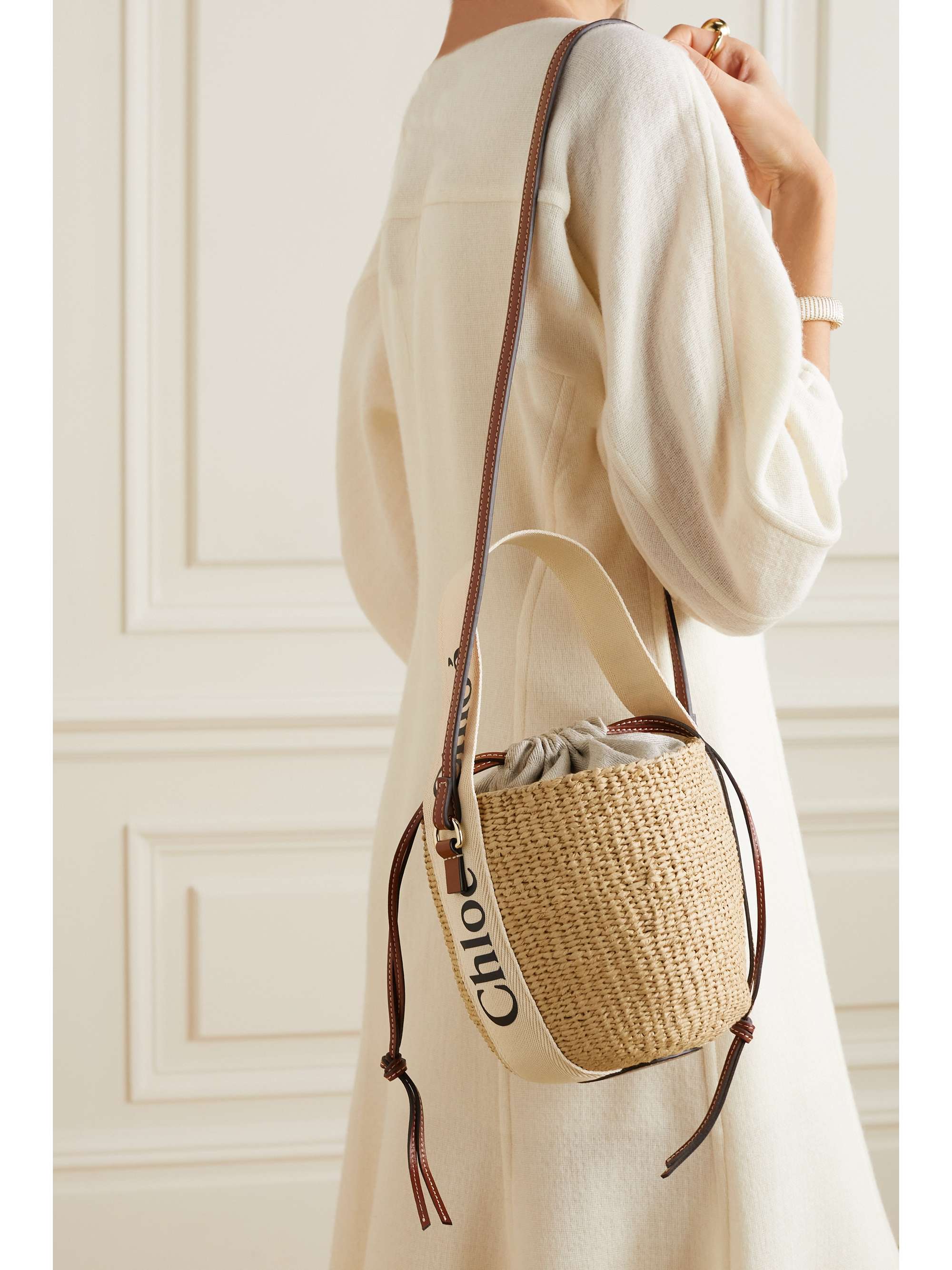 CHLOÉ Leather-trimmed paper and linen bucket bag