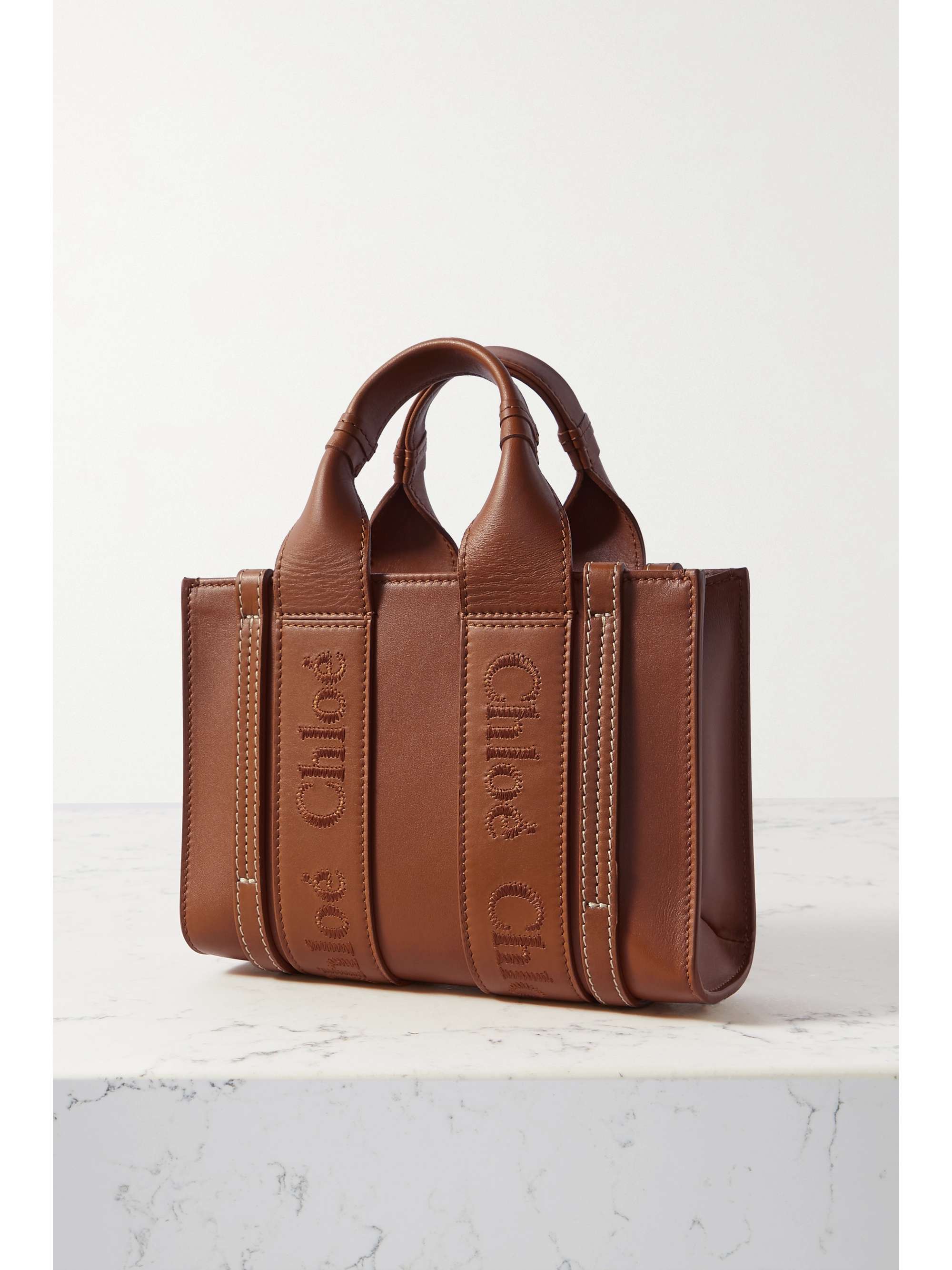 CHLOÉ + NET SUSTAIN Woody mini embroidered leather tote