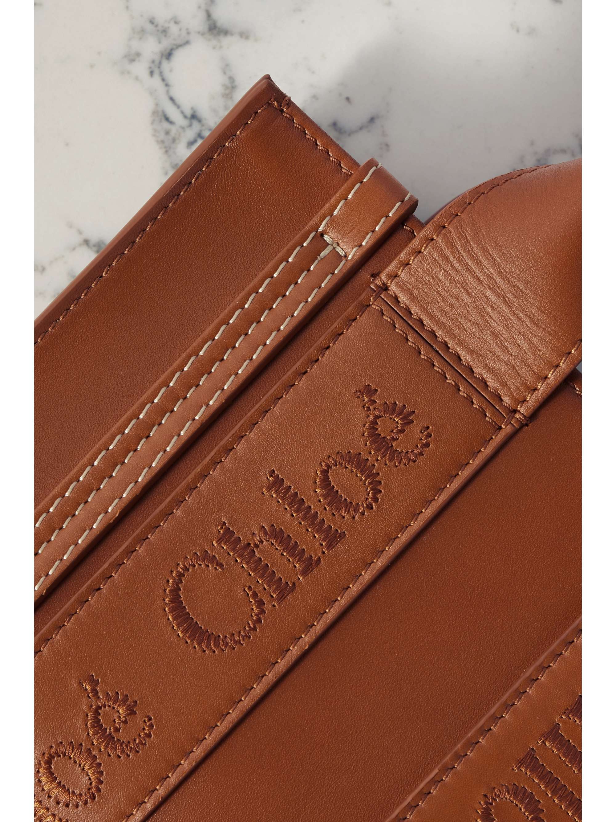 CHLOÉ + NET SUSTAIN Woody mini embroidered leather tote