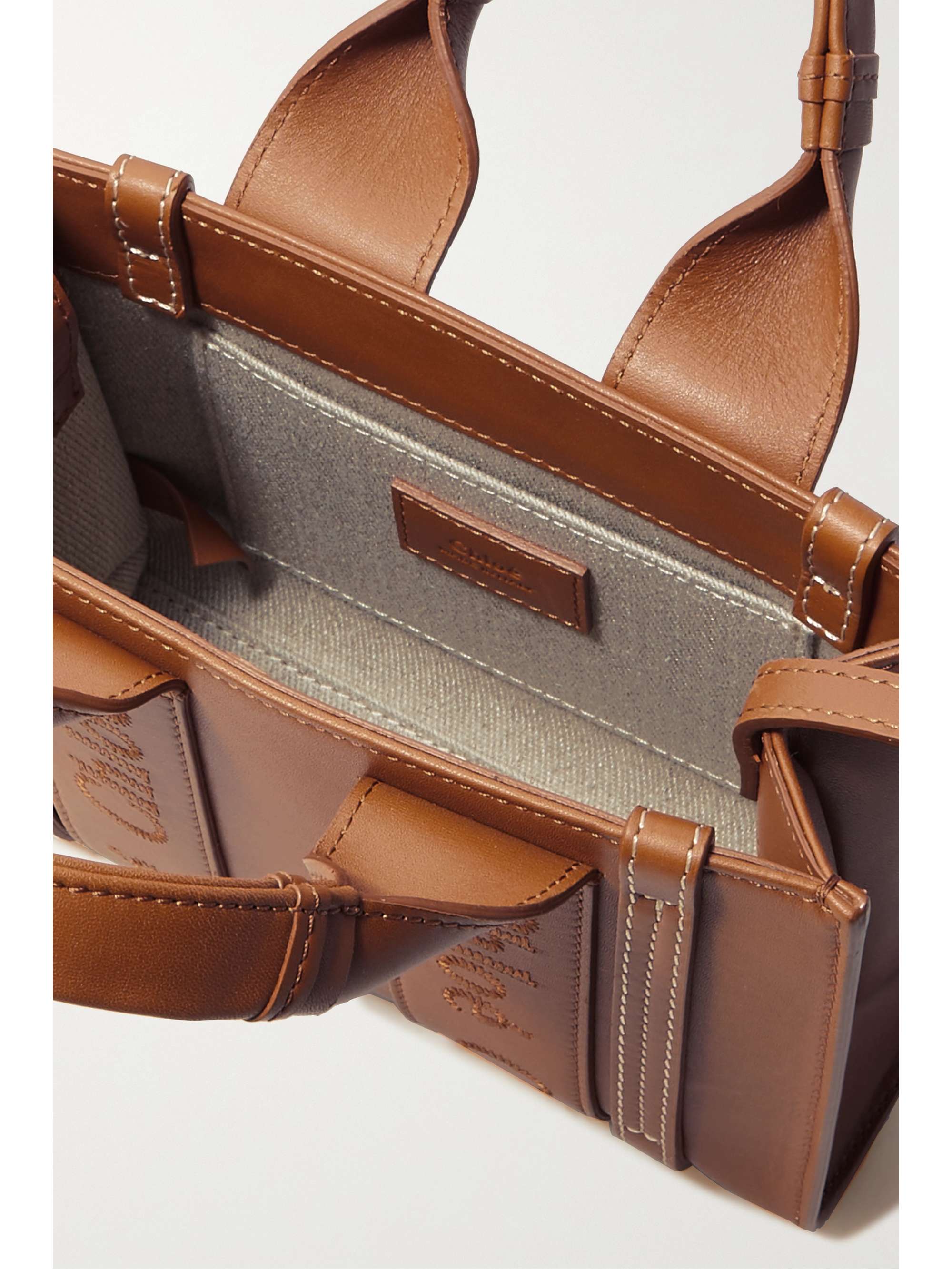 CHLOÉ + NET SUSTAIN Woody mini embroidered leather tote