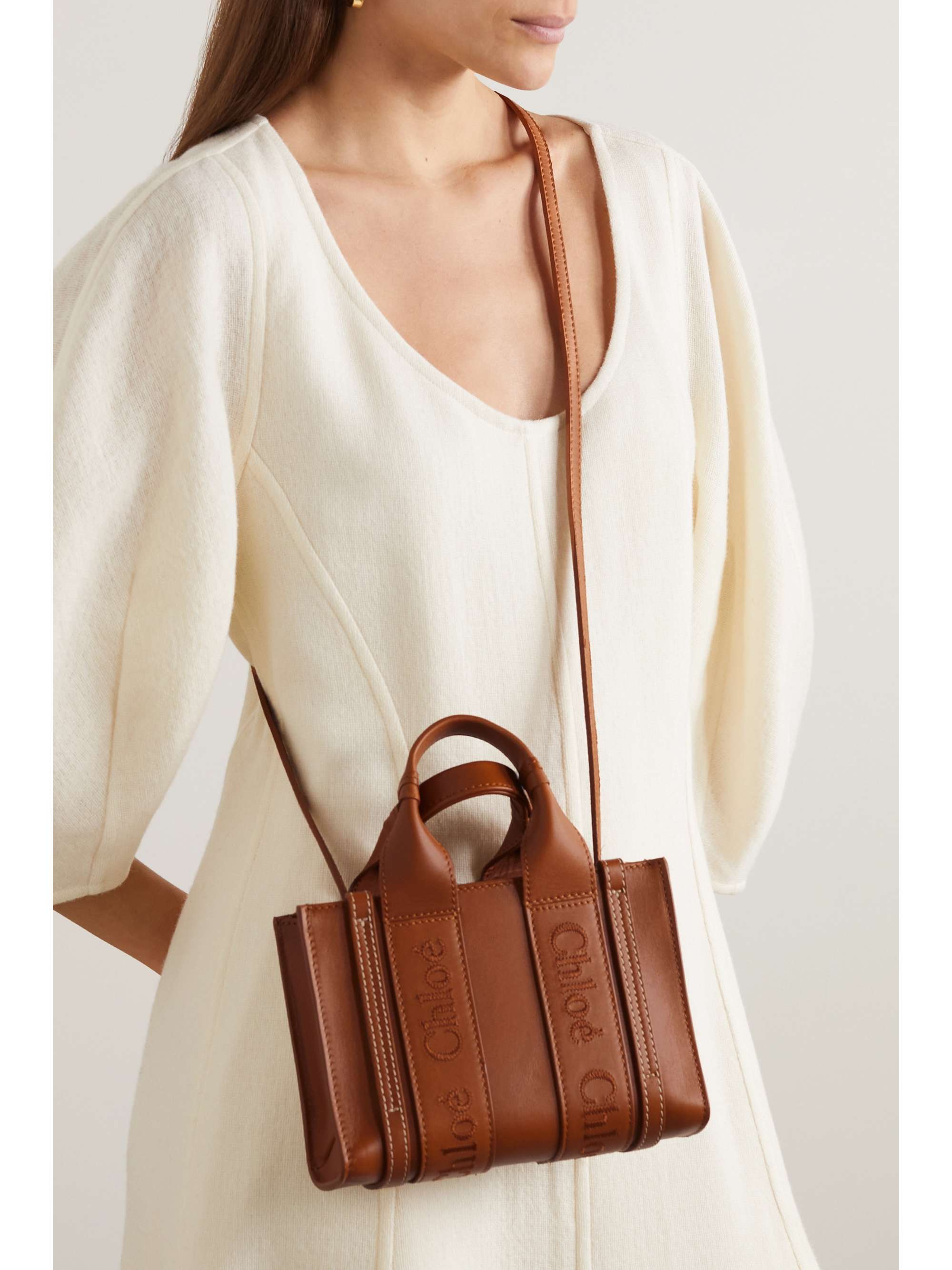 CHLOÉ + NET SUSTAIN Woody mini embroidered leather tote