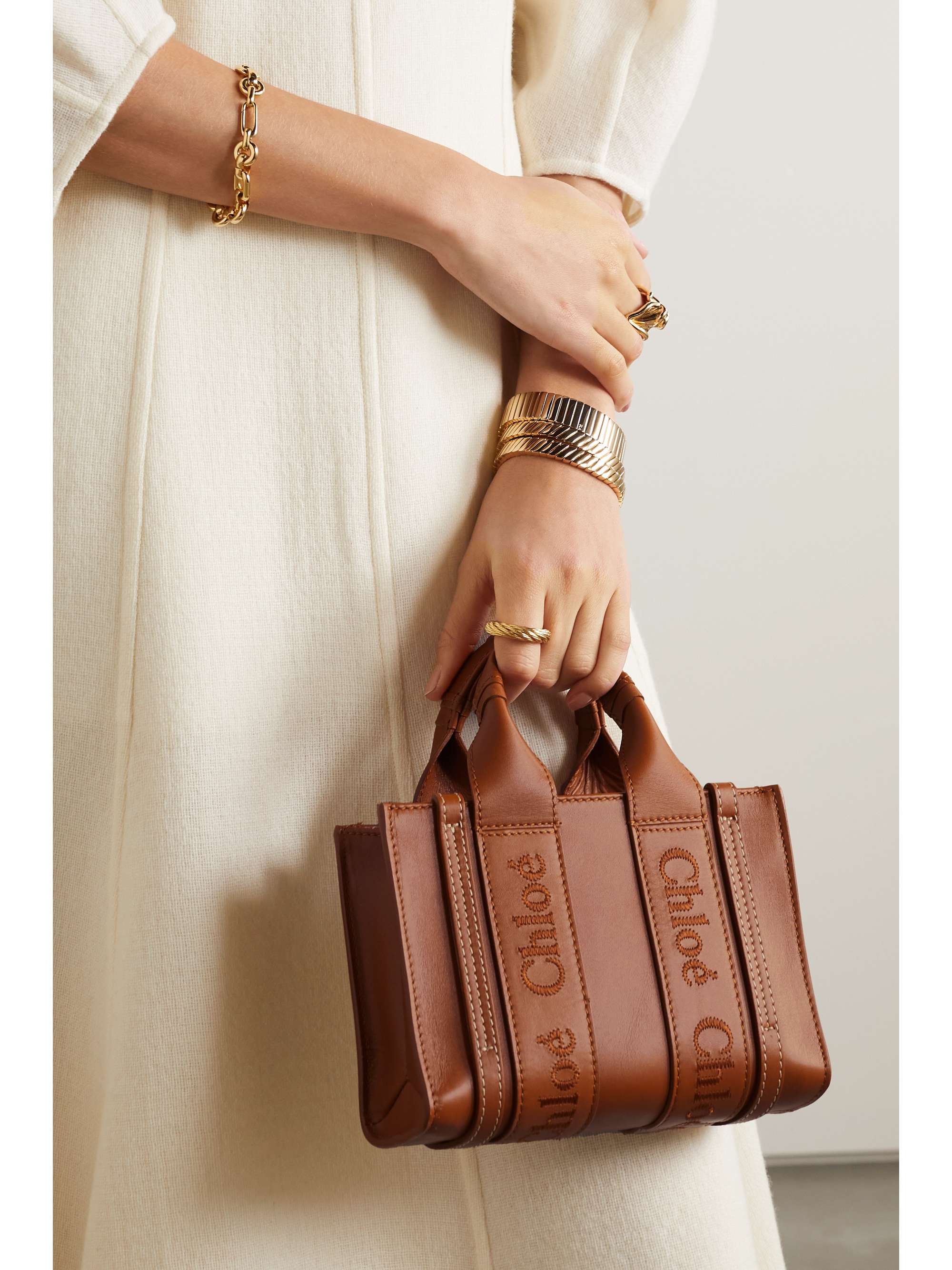 + NET SUSTAIN Woody mini embroidered leather tote