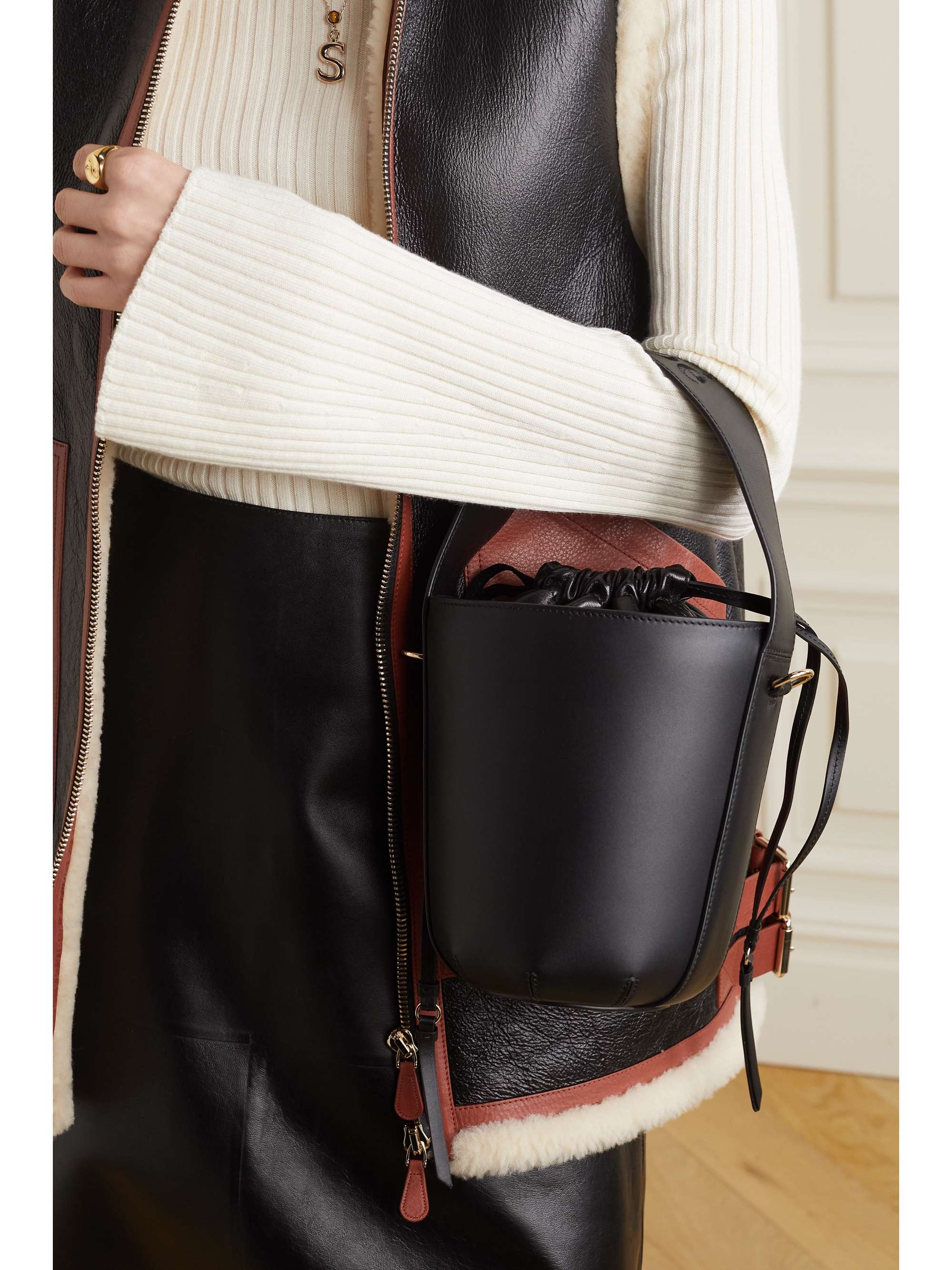 CHLOÉ + NET SUSTAIN Sense embroidered leather bucket bag